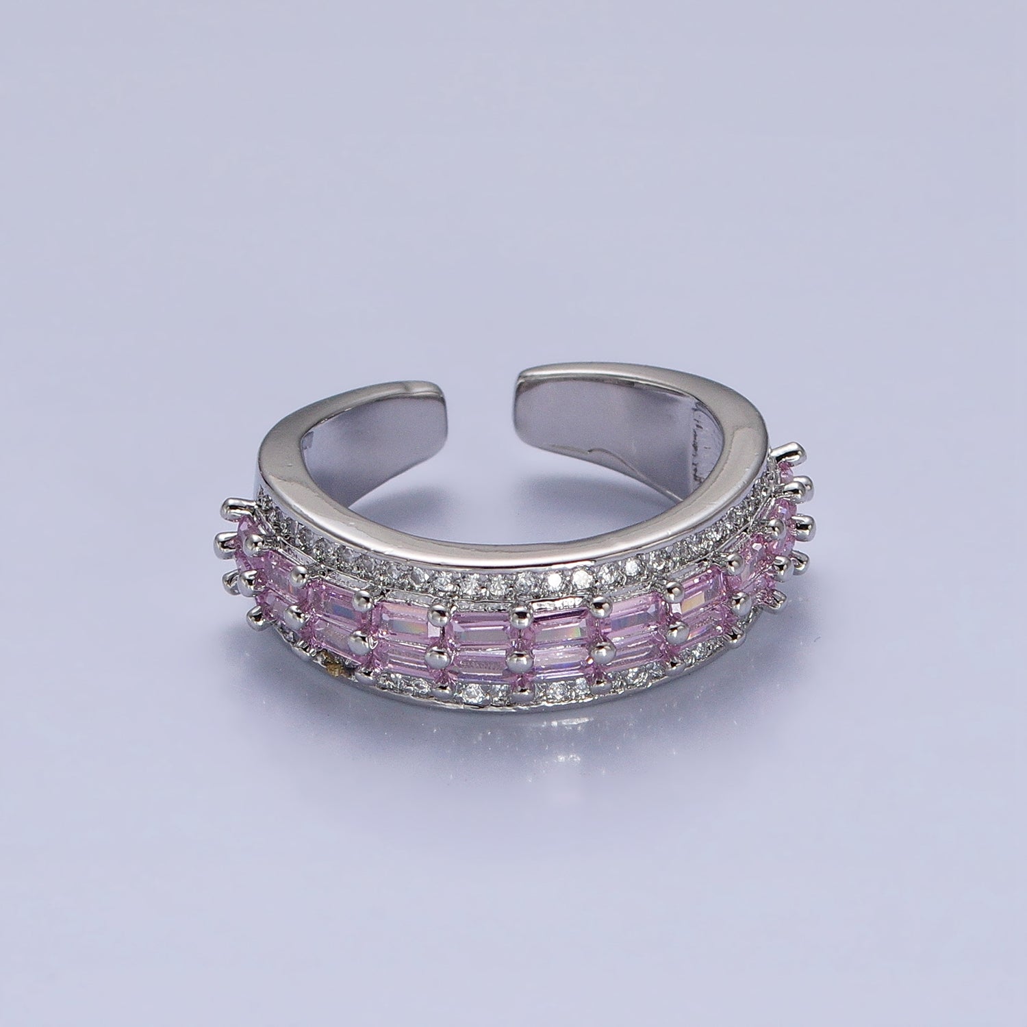 24K Gold Filled Black, Pink, Blue, Clear, Green, Fuchsia, Multicolor Baguette Micro Paved CZ Lined Ring in Gold & Silver | O-1821~O-1834