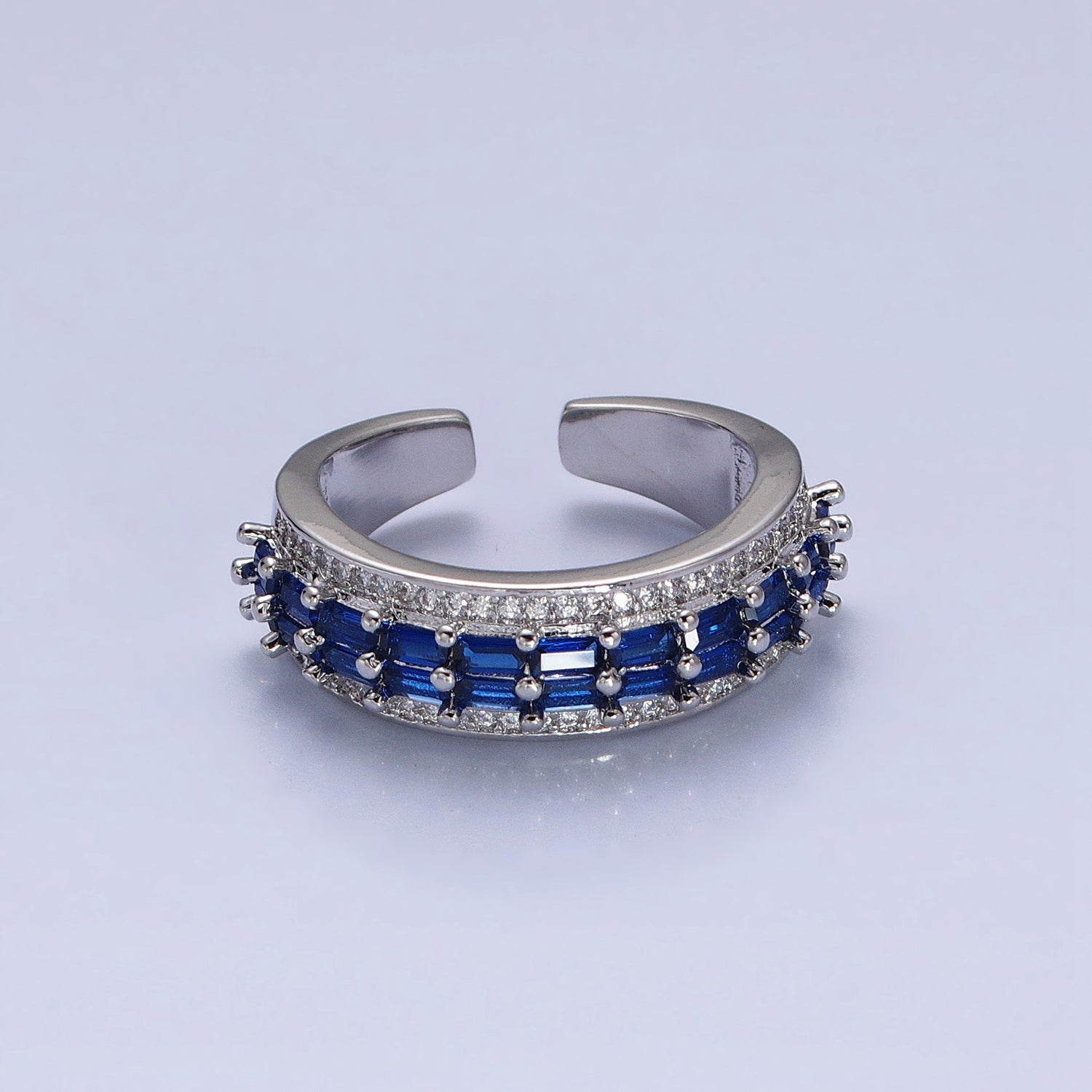 24K Gold Filled Black, Pink, Blue, Clear, Green, Fuchsia, Multicolor Baguette Micro Paved CZ Lined Ring in Gold & Silver | O-1821~O-1834