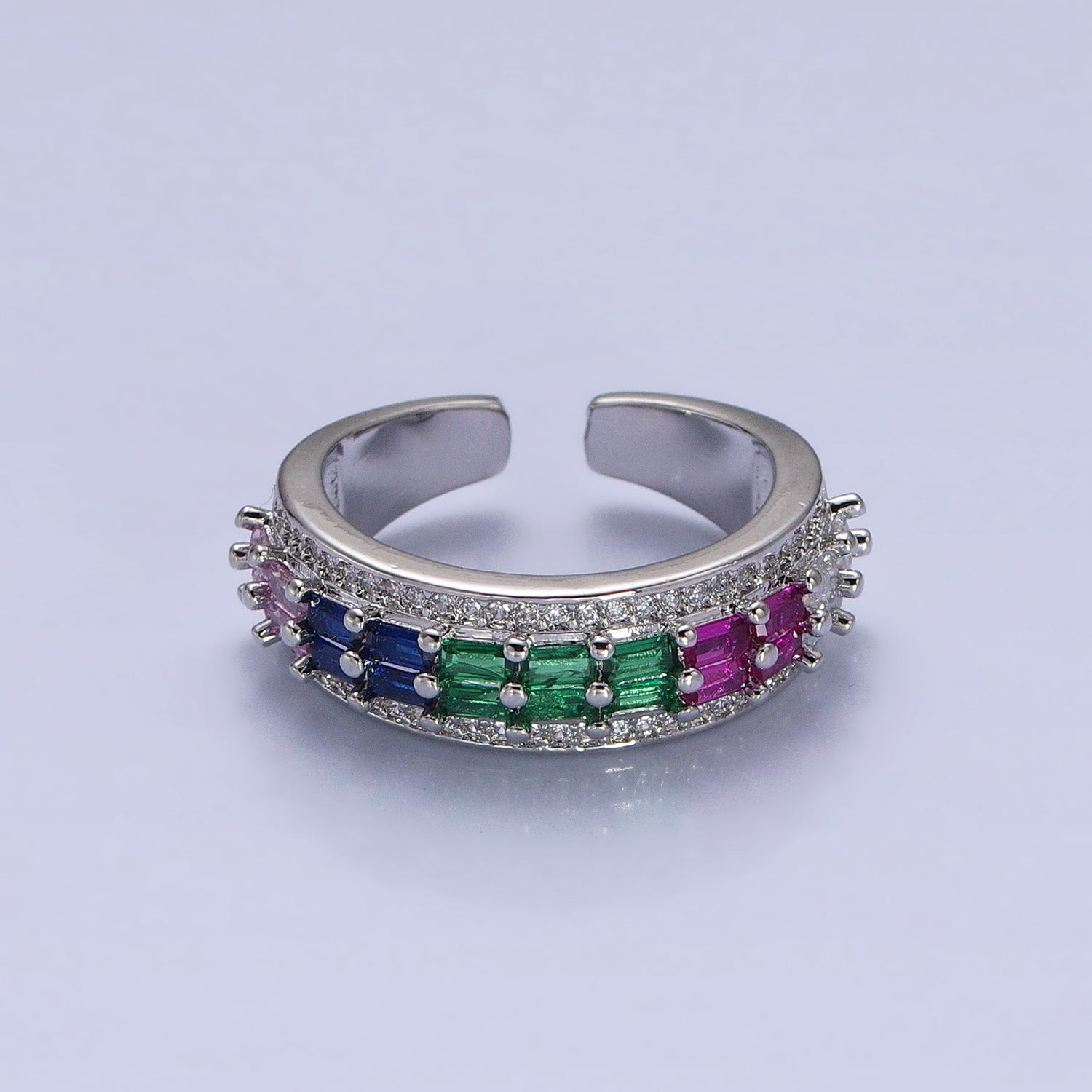 24K Gold Filled Black, Pink, Blue, Clear, Green, Fuchsia, Multicolor Baguette Micro Paved CZ Lined Ring in Gold & Silver | AA1279 - AA1292 - DLUXCA