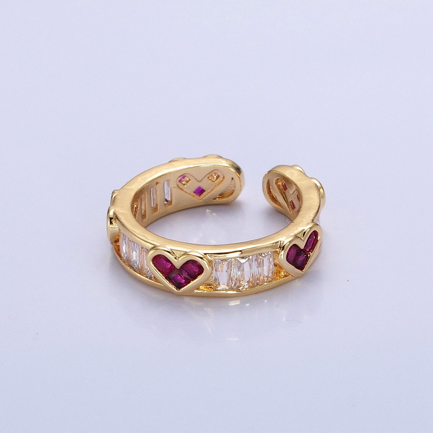 Pink Cubic Zirconia Heart Ring Open Adjustable Ring for Valentine Gift in Gold / Silver AA1293 R164