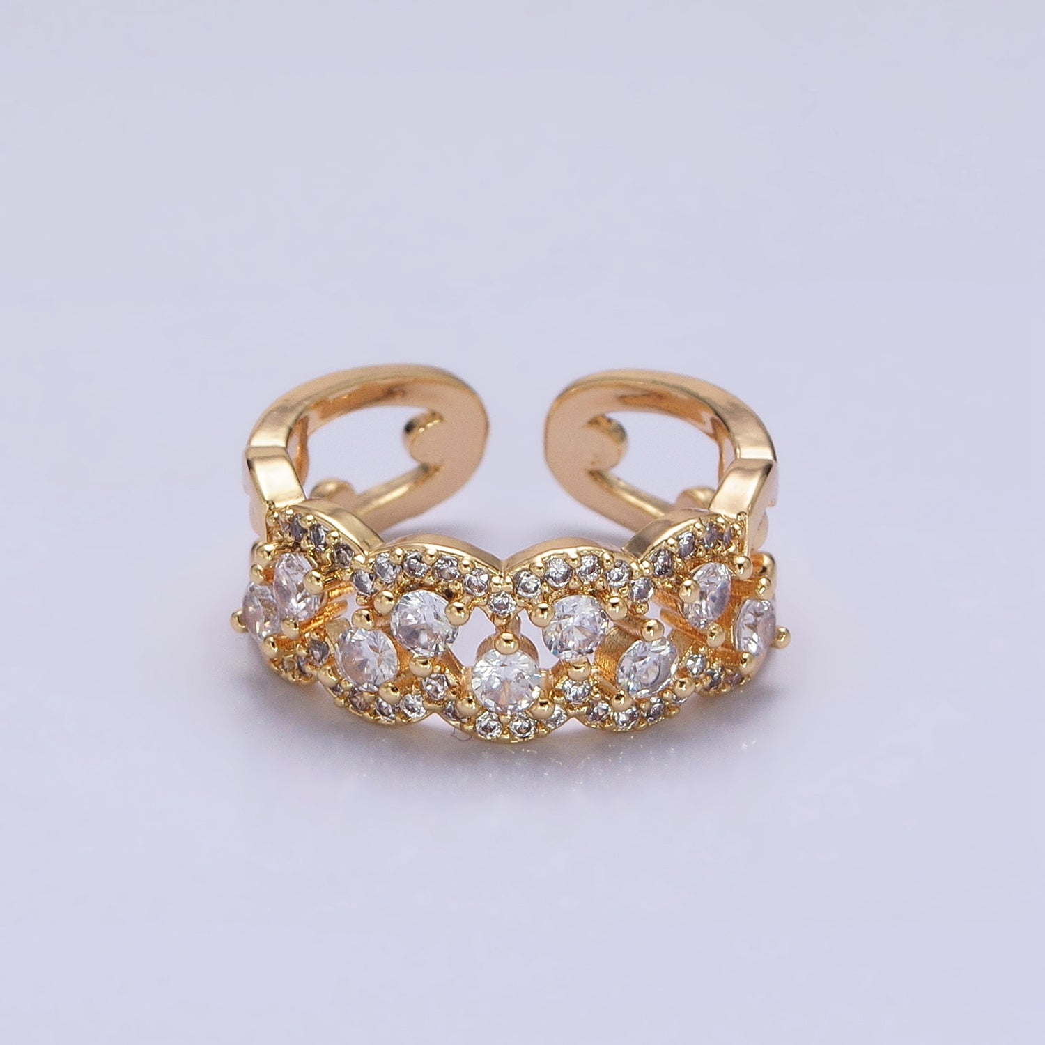 Silver, Gold Micro Paved Clear CZ Rounded Bubble Double Band Ring | O-1888 O-1889