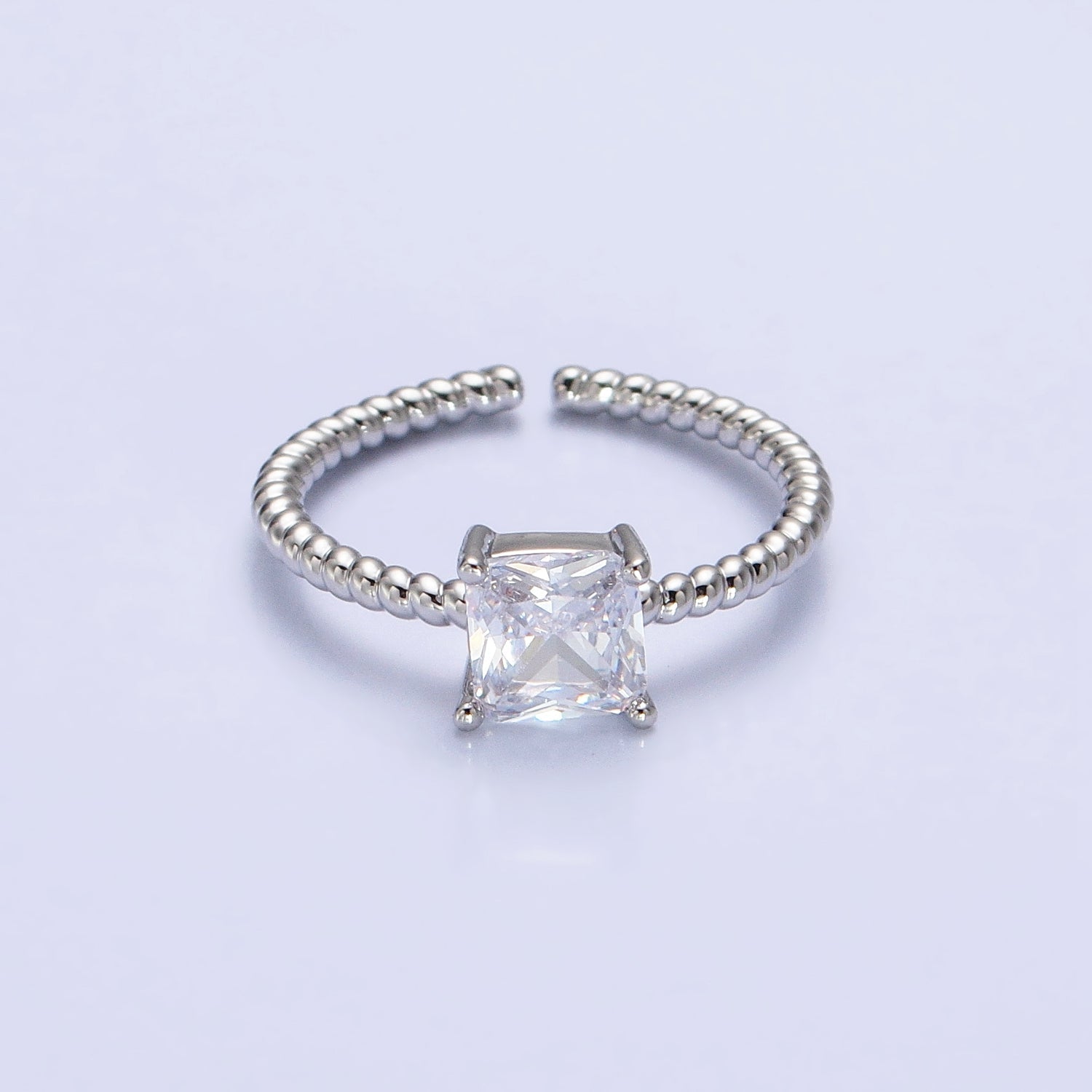 16K Gold Filled Clear Square CZ Croissant Twist Adjustable Ring in Gold & Silver | O1968 O1969