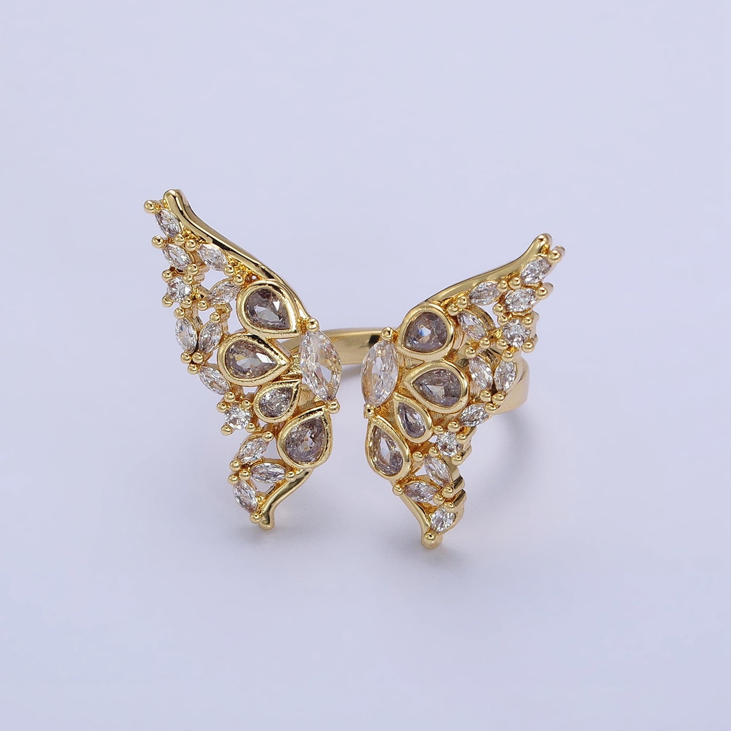 16K Gold Filled Wings Butterfly Mariposa Teardrop Marquise Open Ring in Gold & Silver | O-1563 O-1564