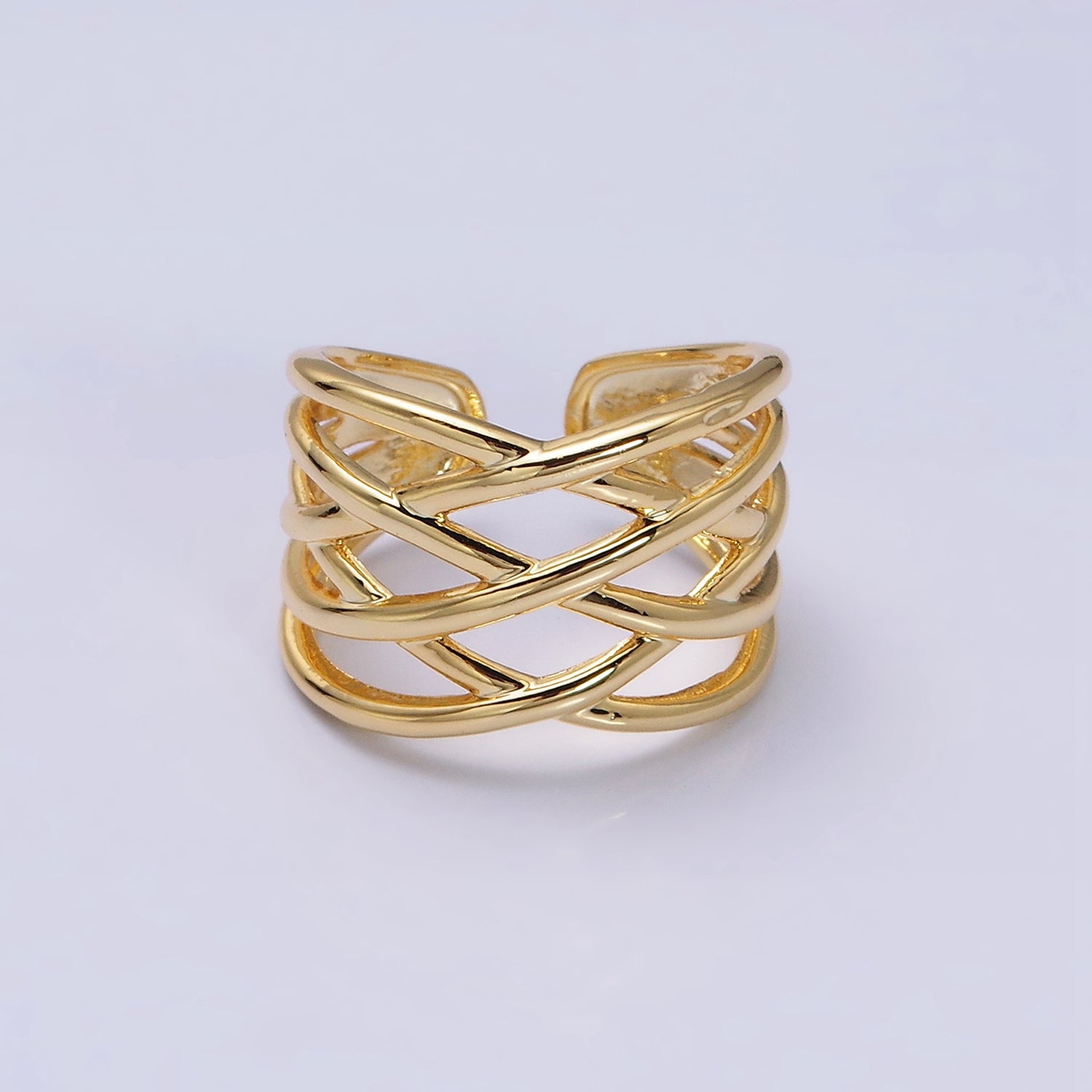 16K Gold Filled Geometric Multiple Band Statement Ring in Gold & Silver | AA1431 AA14332 - DLUXCA