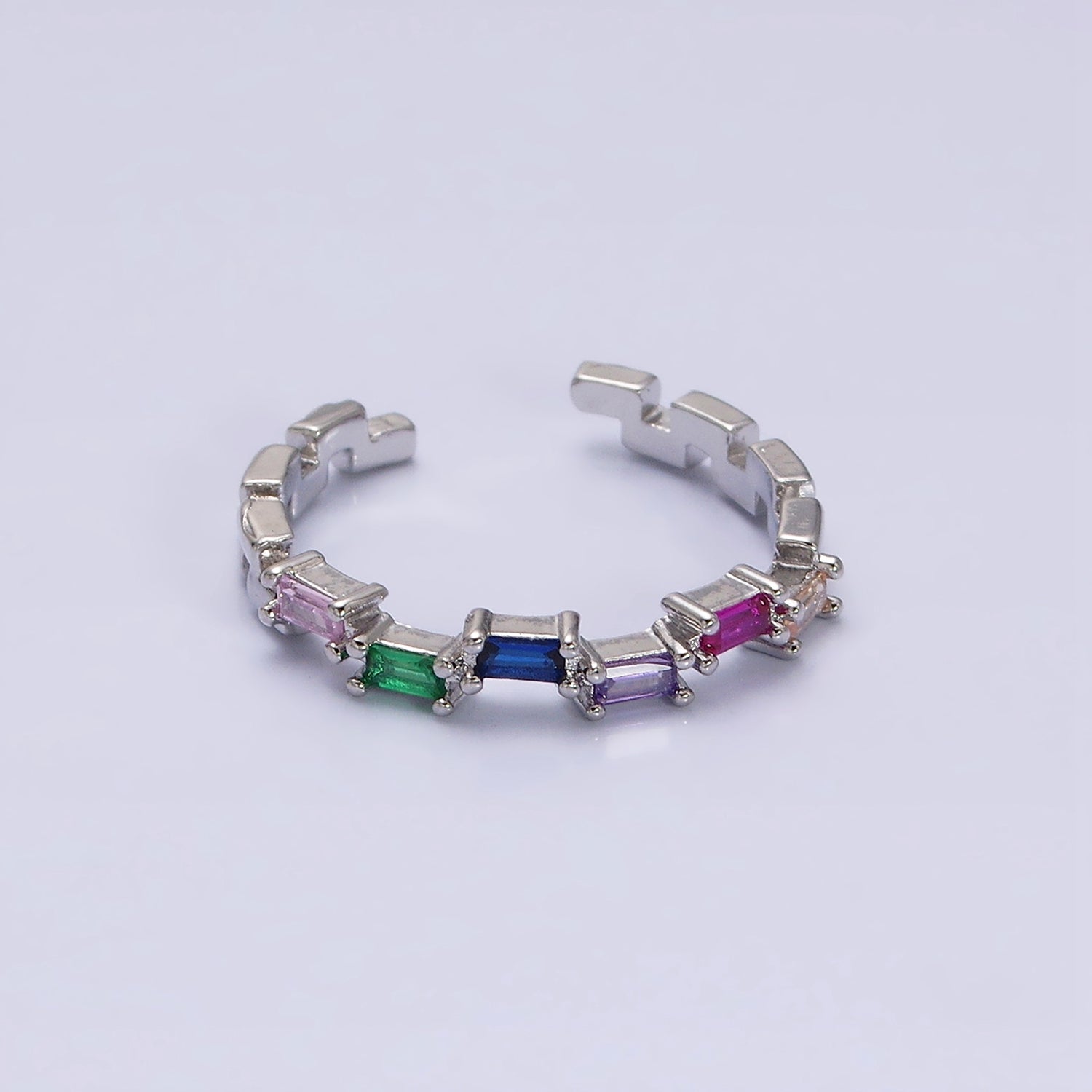 16K Gold Filed Clear, Green, Multicolor CZ Baguette Lined Adjustable Ring | AA1439 - AA1444 - DLUXCA
