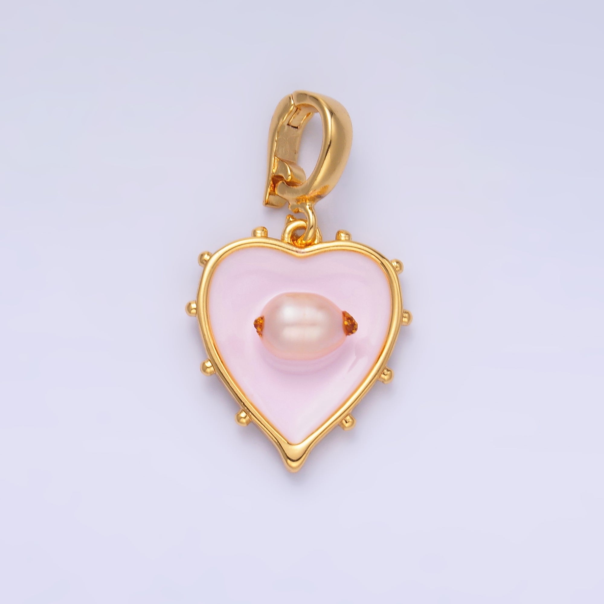 24K Gold Filled Pink Heart Enamel Charm with Snap Bail Pendant | AA-1463