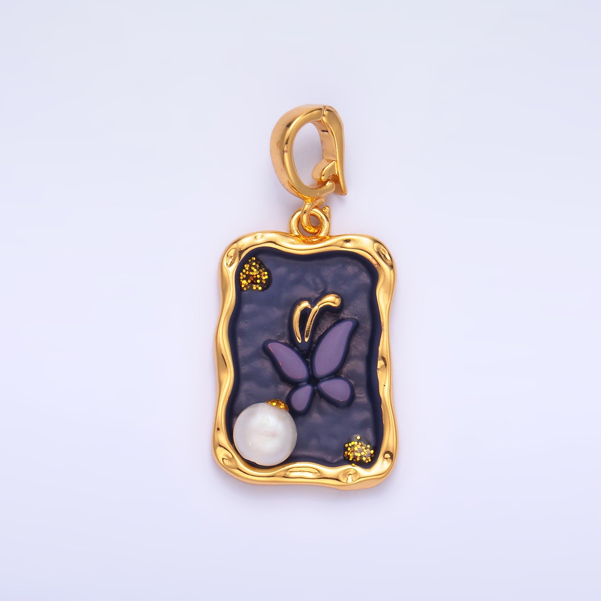 24K Gold Filled Purple Blue Enamel Butterfly Charm with Snap Bail Pendant | AA-1464
