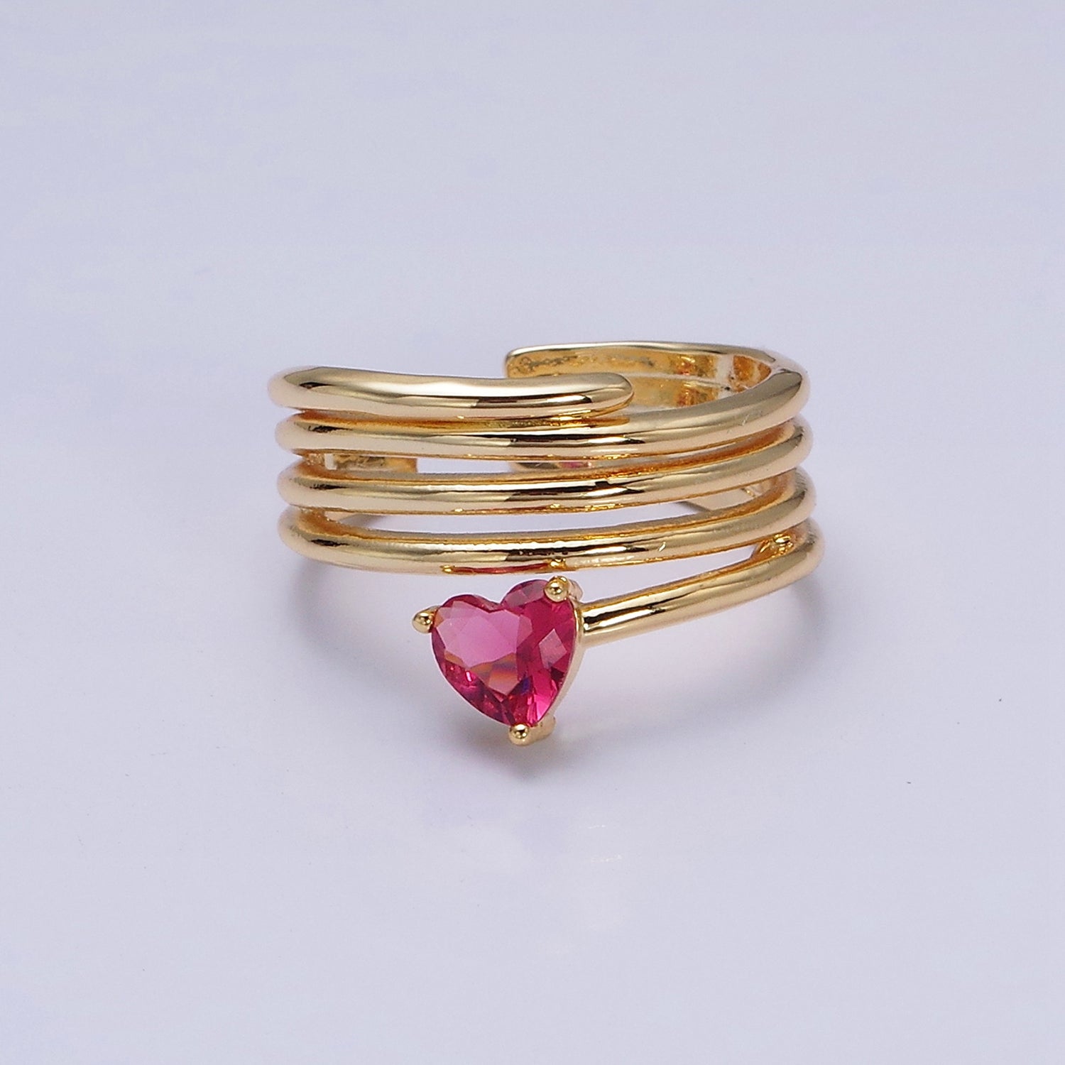 16K Gold Filled Fuchsia Heart Multiple Band Statement Ring in Gold & Silver | AA1465 AA1466 - DLUXCA