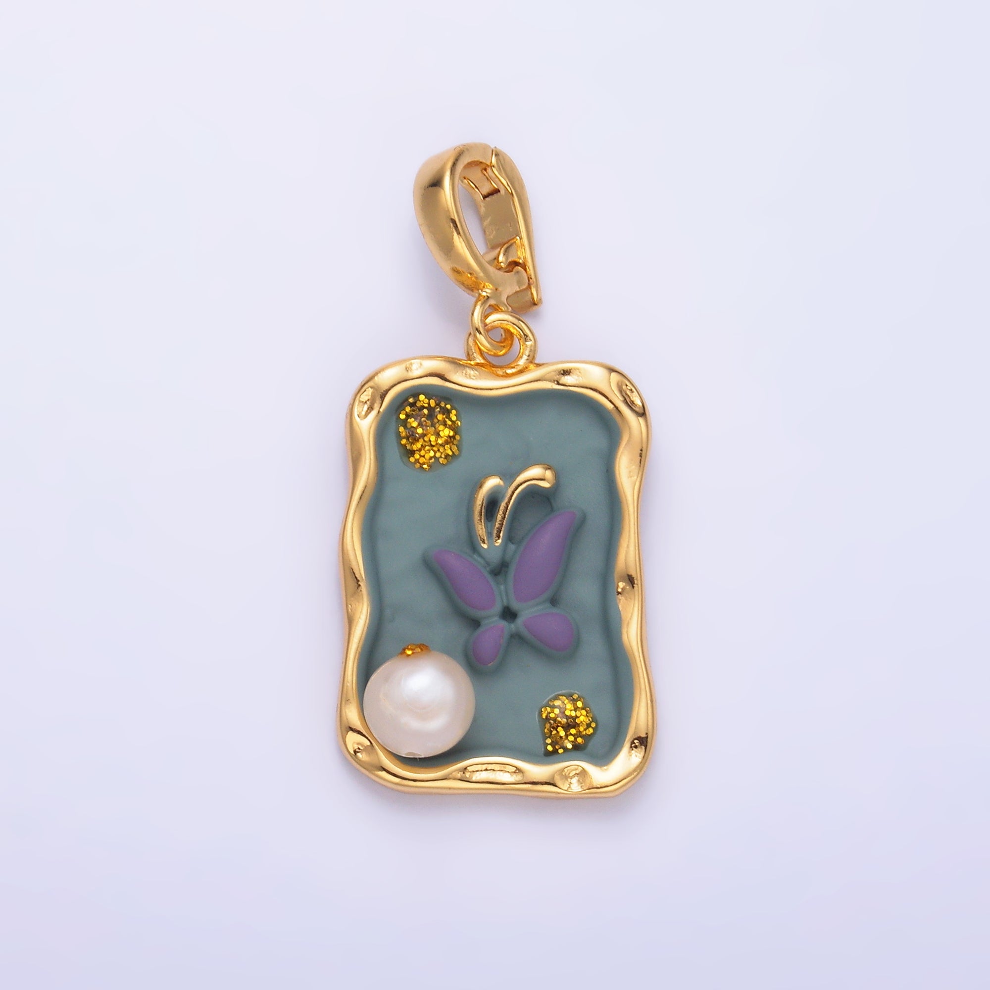 24K Gold Filled Purple Blue Enamel Butterfly Charm with Snap Bail Pendant | AA-1464