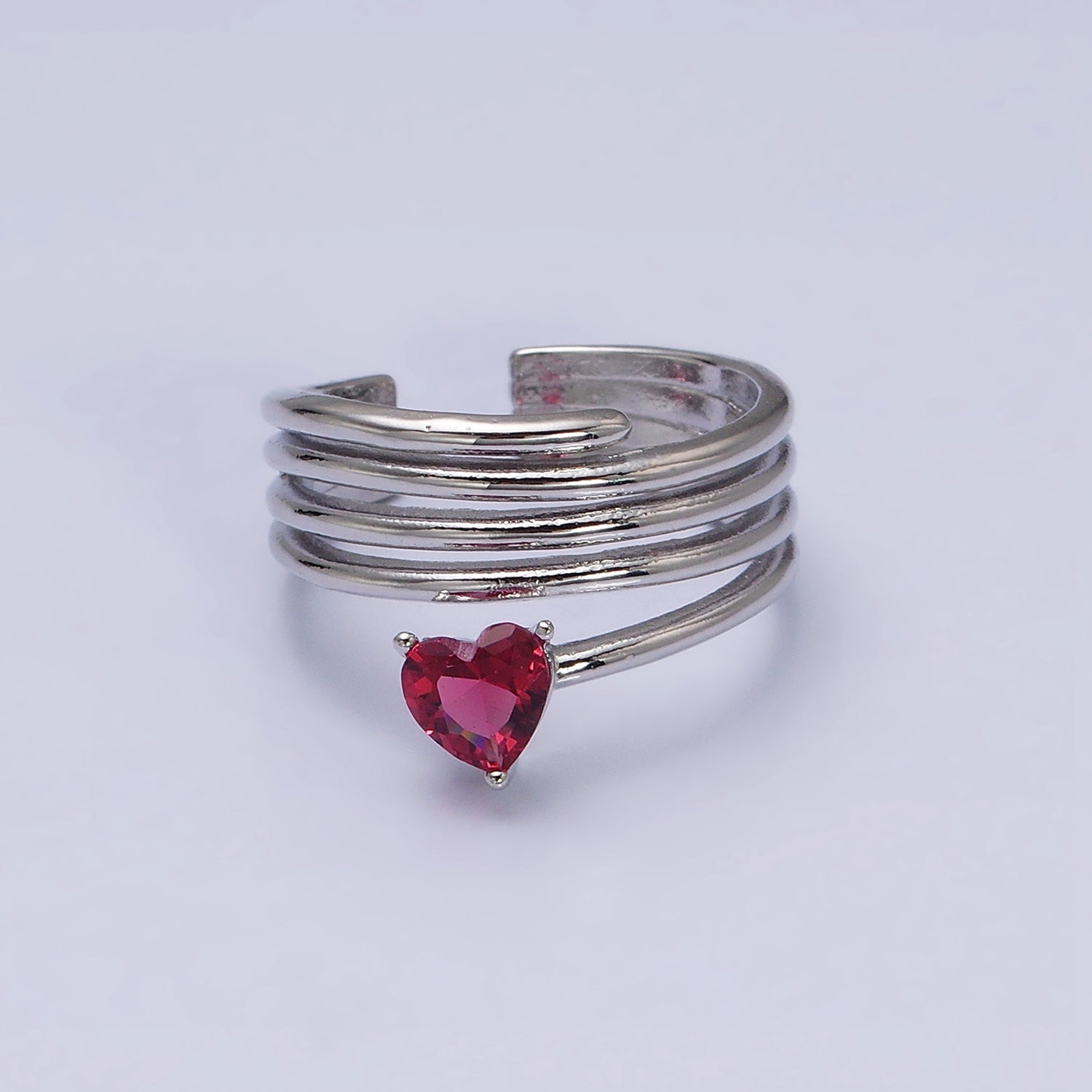 16K Gold Filled Fuchsia Heart Multiple Band Statement Ring in Gold & Silver | O-1607 O-1608