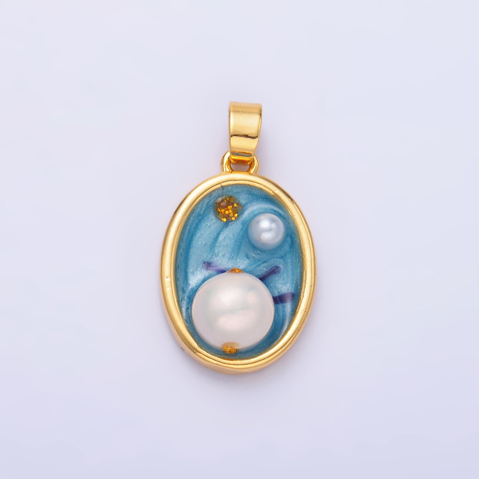 24K Gold Filled Enamel Blue Ocean Pearl Pendant | AA-1471
