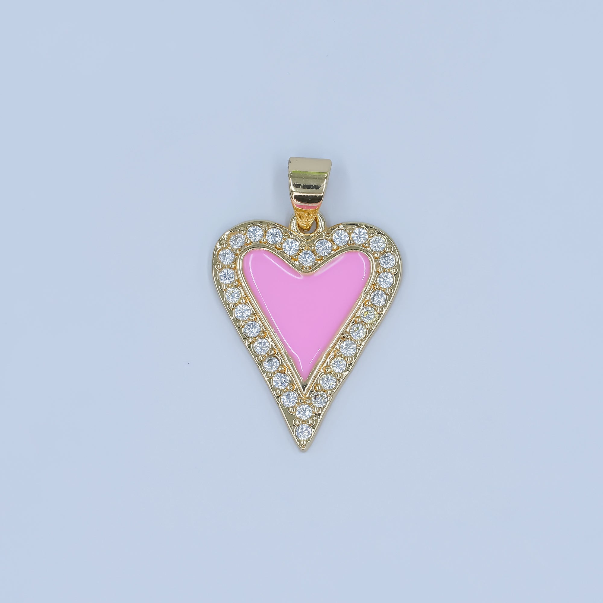24K Gold Filled Pink Enamel Micro Paved CZ Heart Pendant | AA1480
