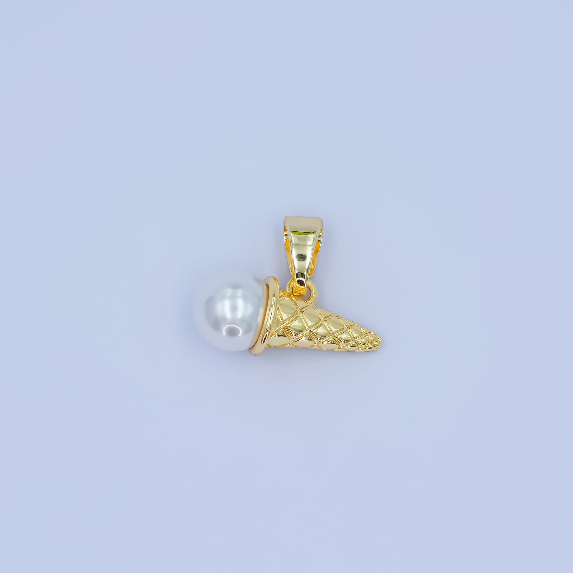 24K Gold Filled Shell Pearl Ice Cream Cone Desert Pendant | AA1481