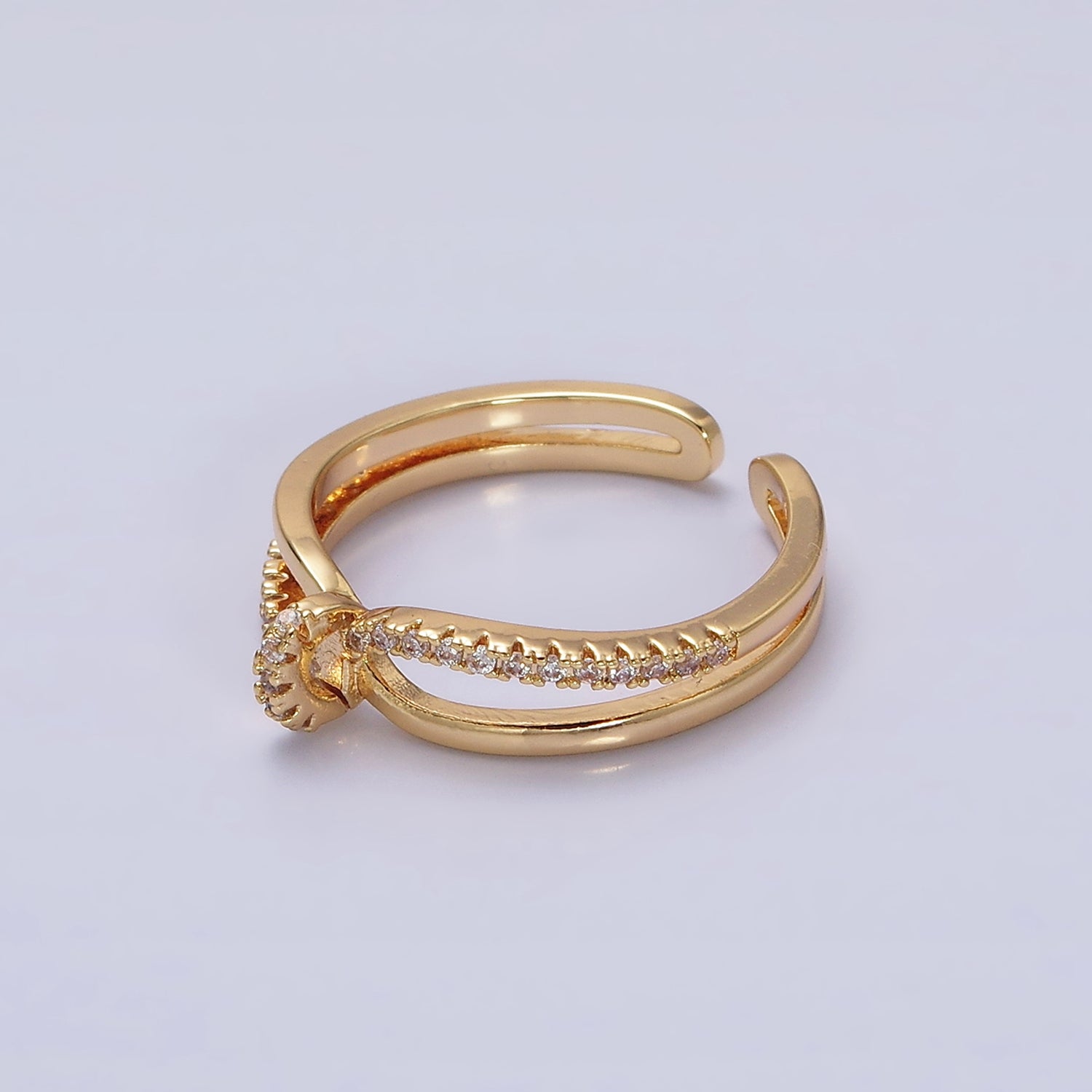 16K Gold Filled Mirco Paved Knot Double Band Ring in Gold & Silver | AA1487 AA1488 - DLUXCA