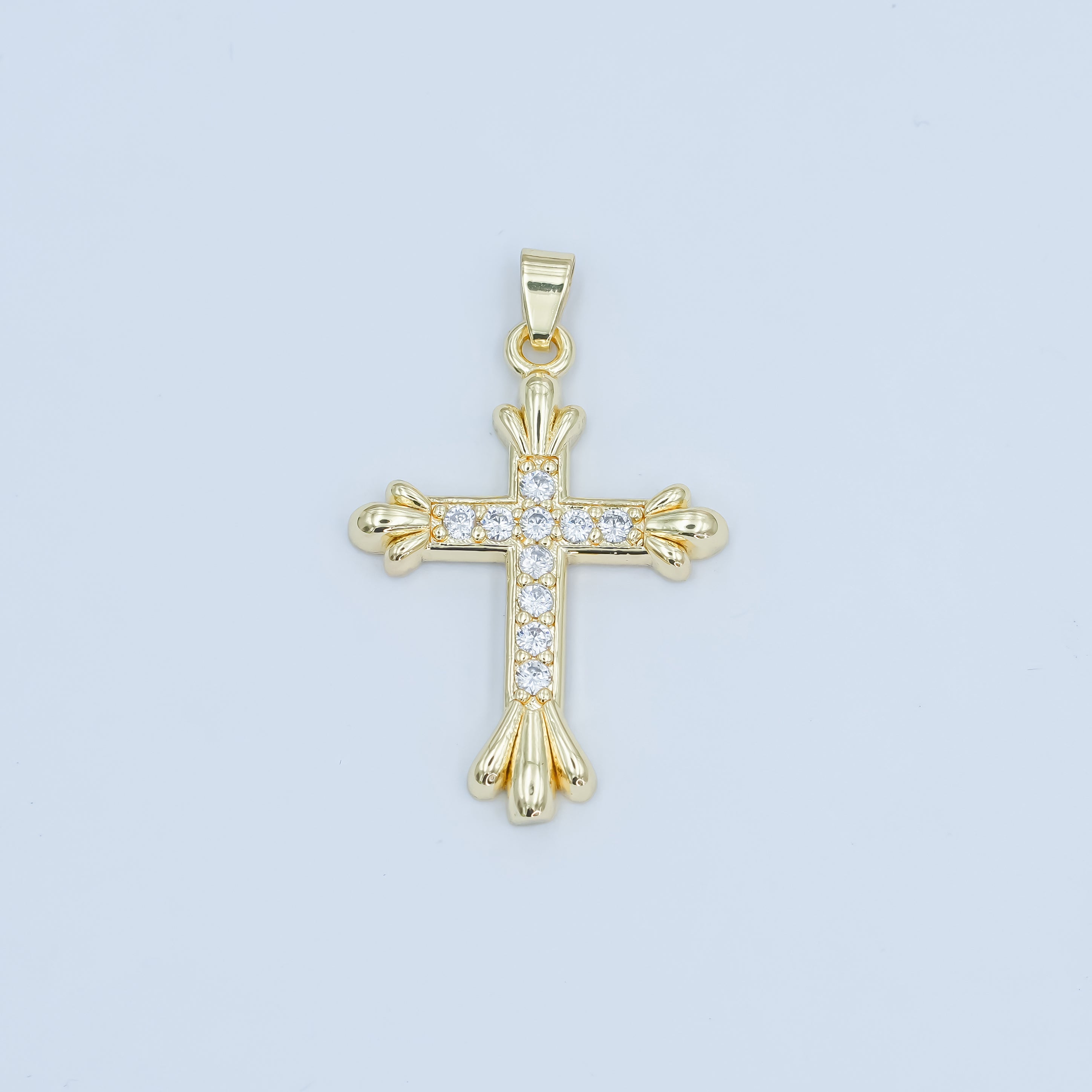 24K Gold Filled Micro Paved CZ Passion Cross Pendant | AA1504
