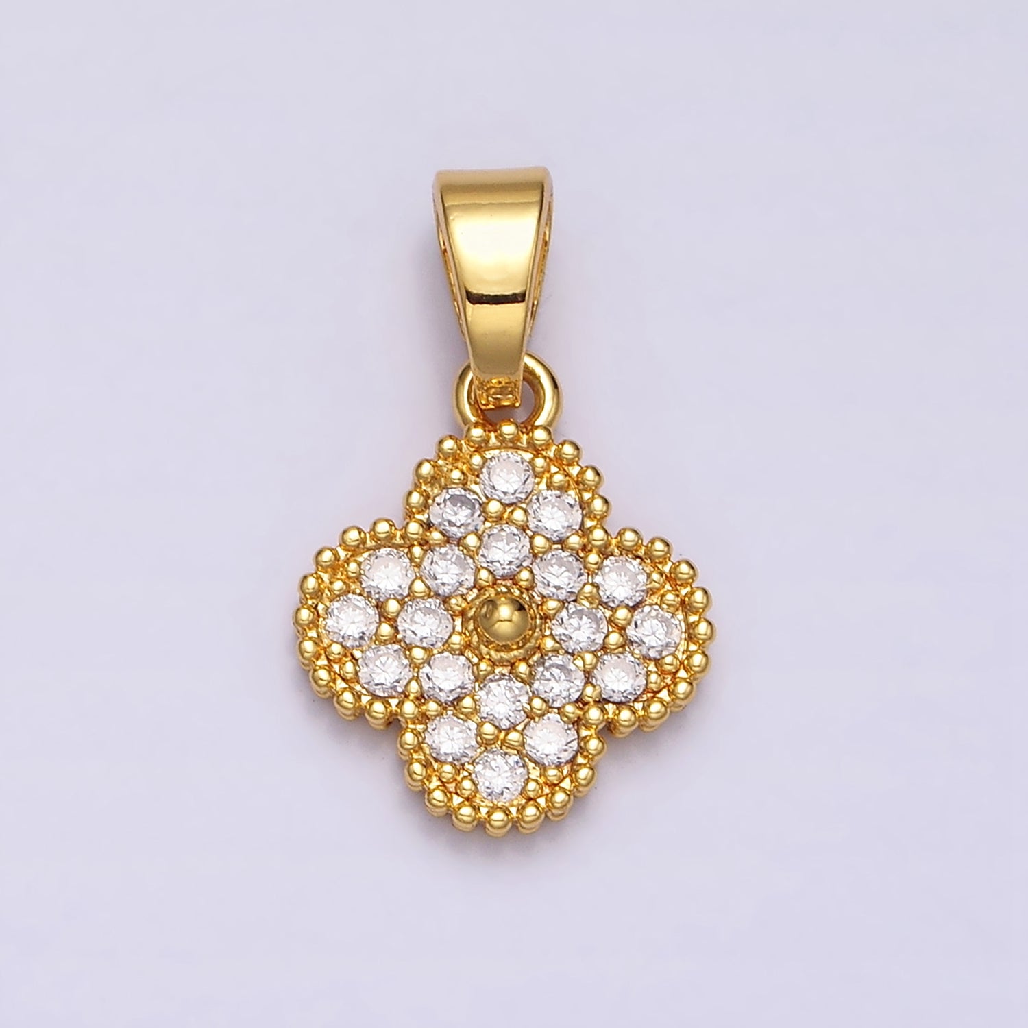 24K Gold Filled Clover Quatrefoil Micro Paved CZ Pendant in Gold & Silver | AA469 AA470