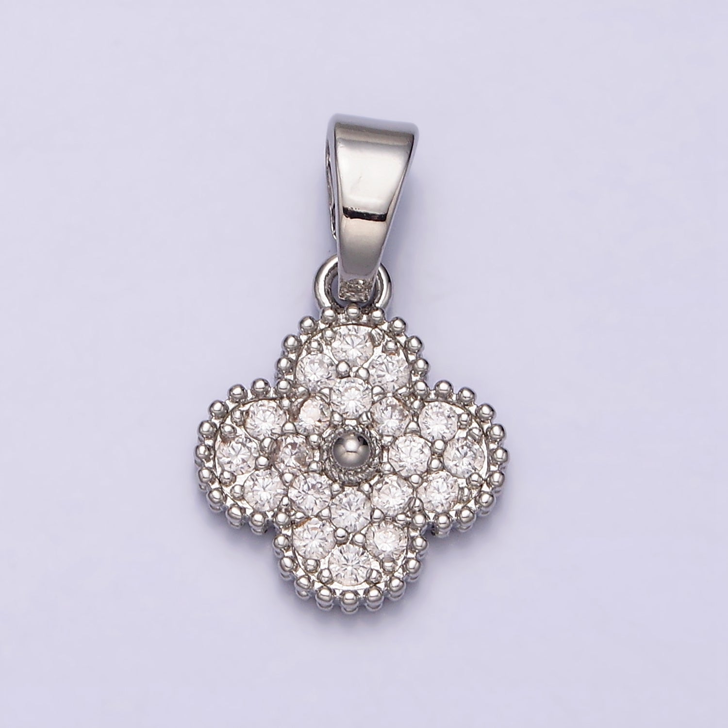 24K Gold Filled Clover Quatrefoil Micro Paved CZ Pendant in Gold & Silver | AA469 AA470
