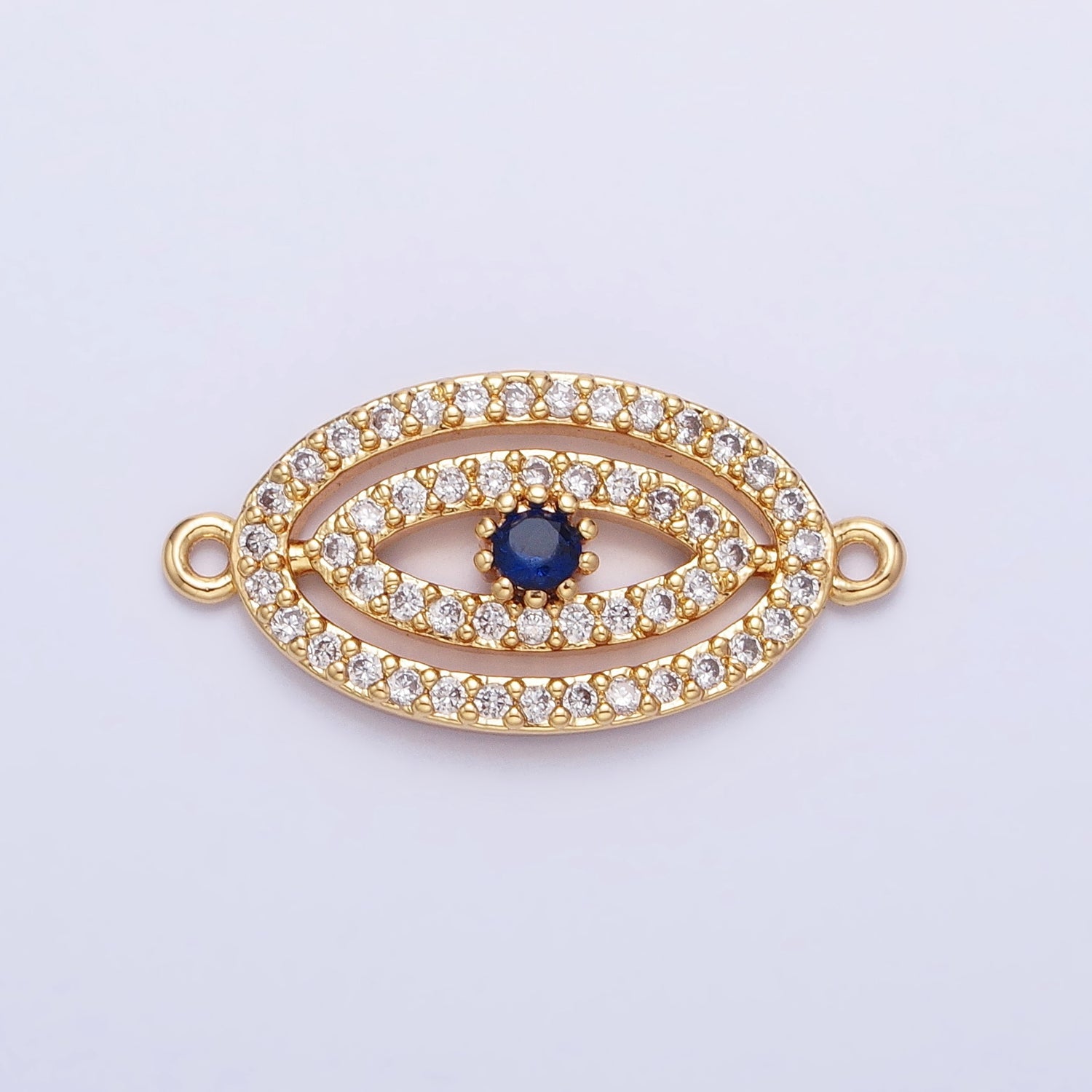 Gold, Silver Blue-Eyed Evil Eye Oval Micro Paved CZ Link Connector | Y-866