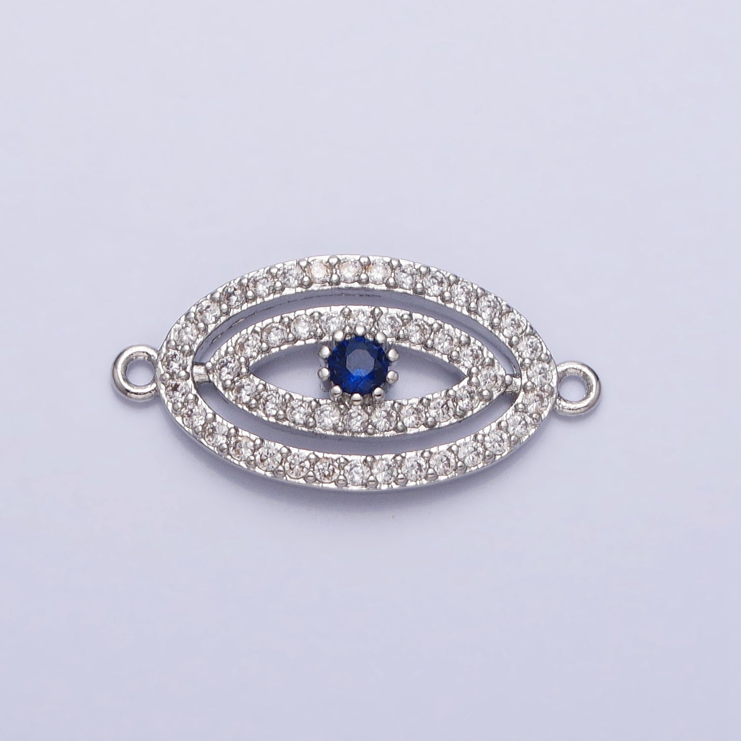 Gold, Silver Blue-Eyed Evil Eye Oval Micro Paved CZ Link Connector | Y-866