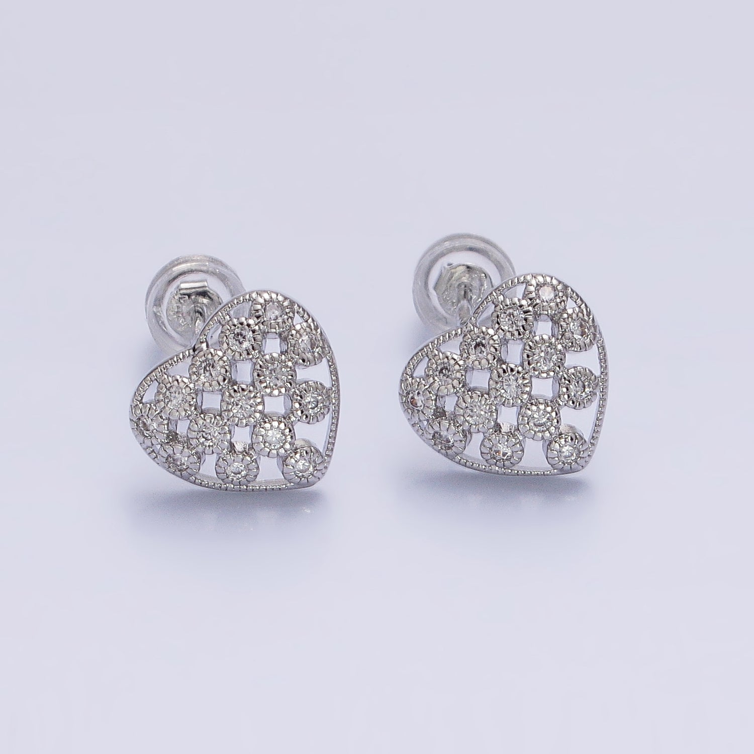 14K Gold Filled 10mm Clear CZ Lined Open Heart Stud Earrings in Gold & Silver | AB1014 AB1015