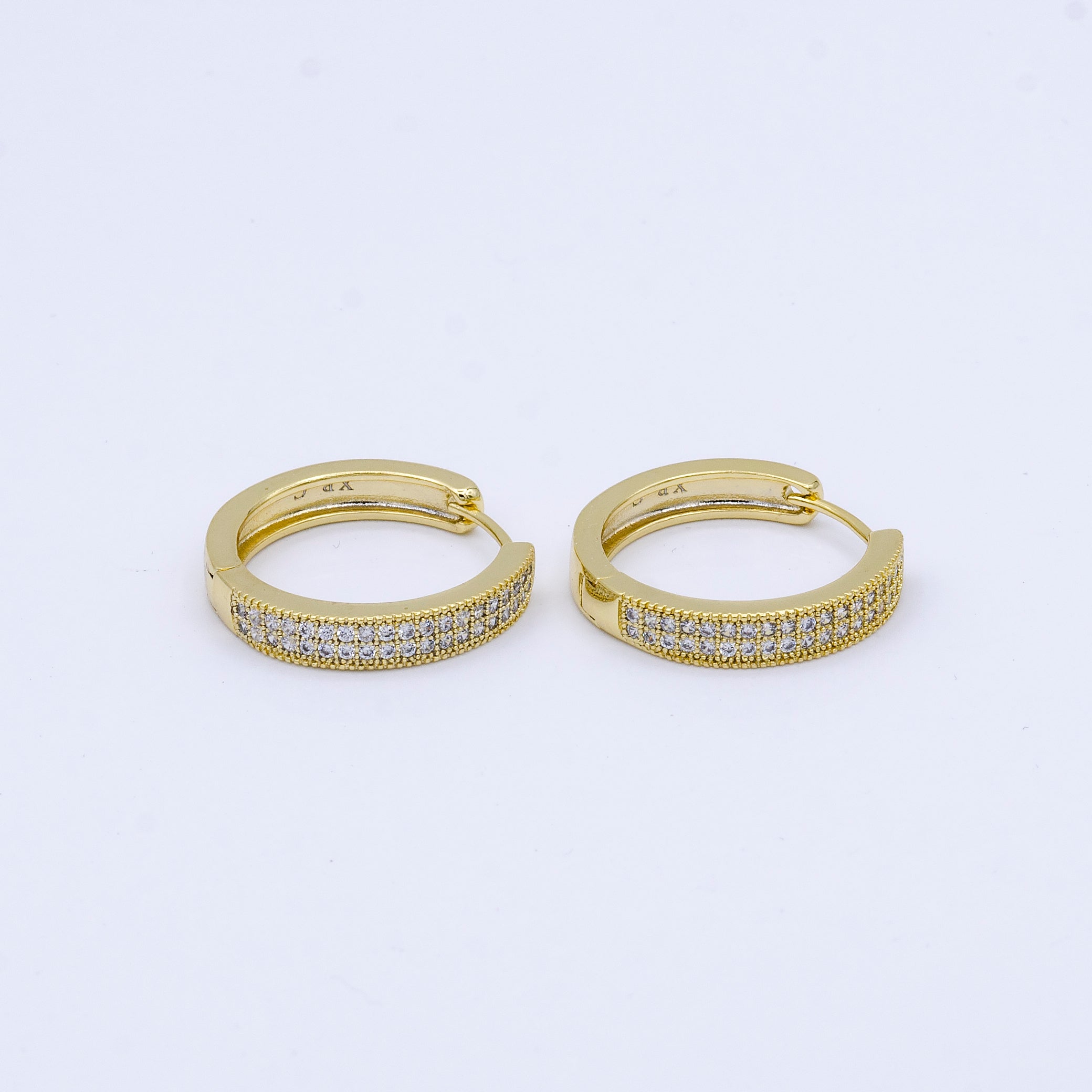 24K Gold Filled 22mm Double Micro Paved Endless Hoop Earrings | AB1019 - DLUXCA