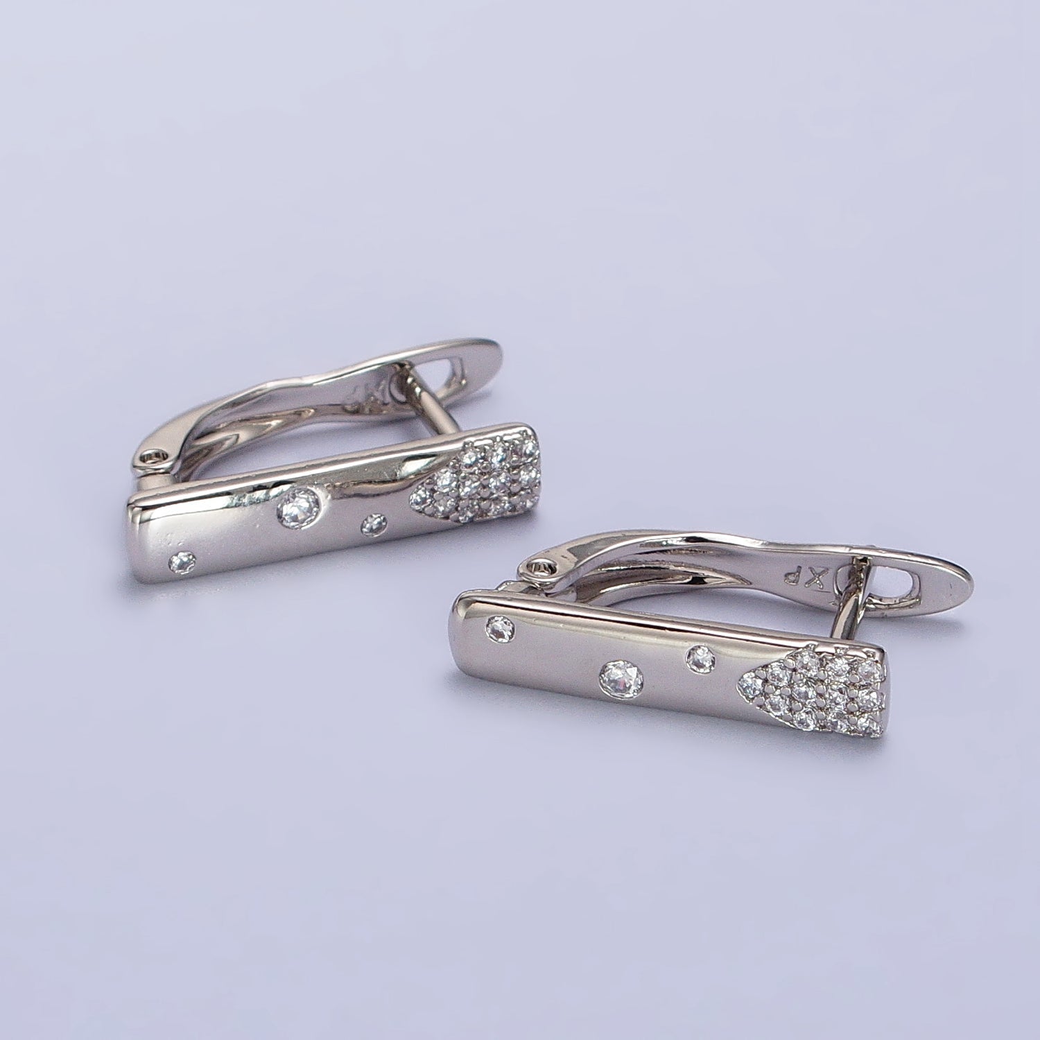 Silver Huggie Earring Clear Bubble CZ Stone for everyday earring AB1026 - DLUXCA