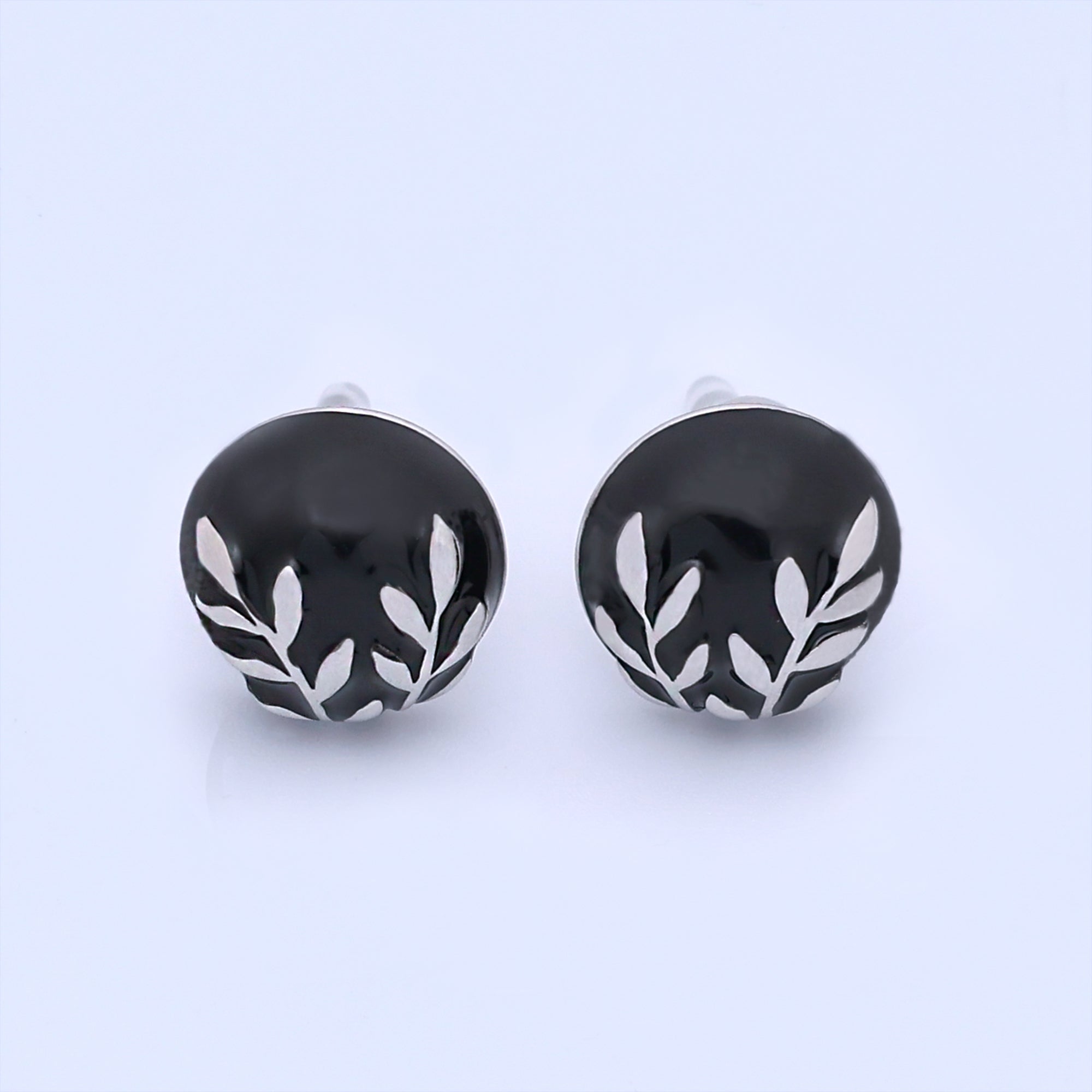 24K Gold Plated Black, White Leaf Round Stud Earrings in Gold & Silver | AB1044 AB1051 AB1058 AB1073