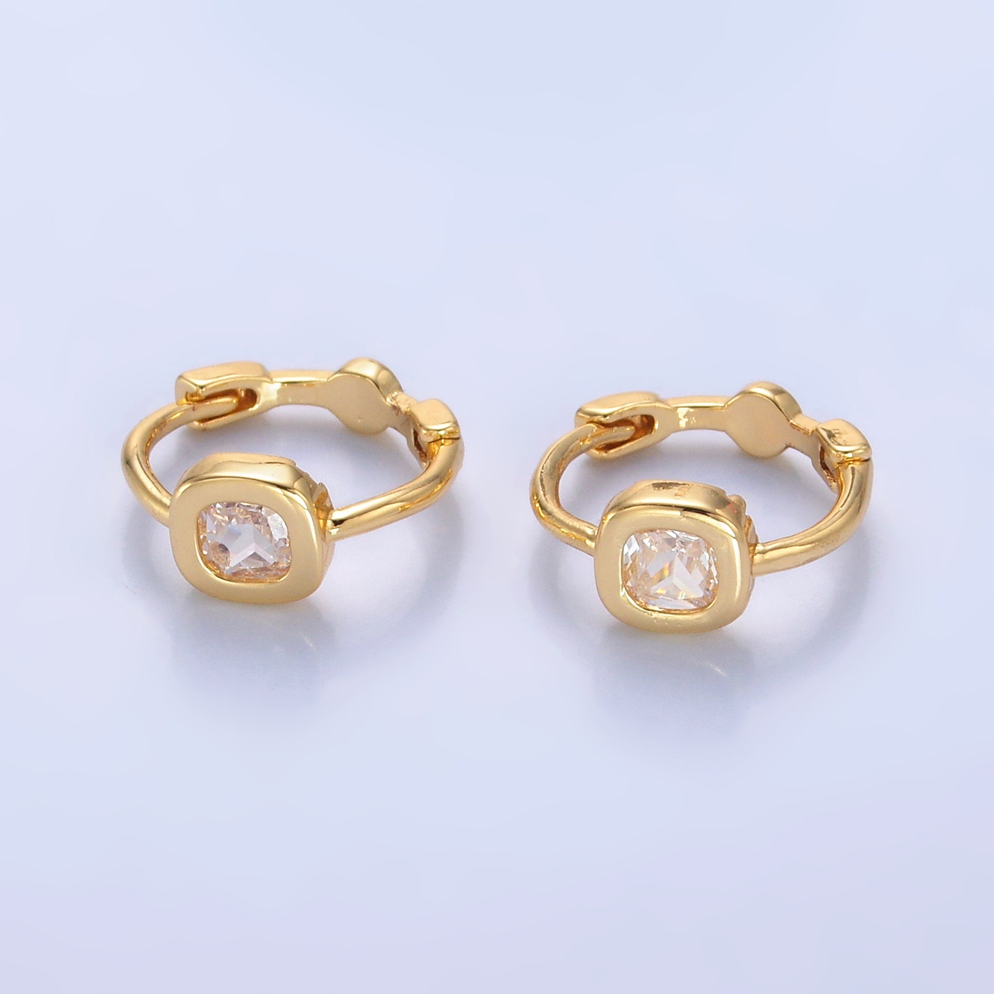 24K Gold Filled Clear CZ Square Huggie Earrings | AB1054