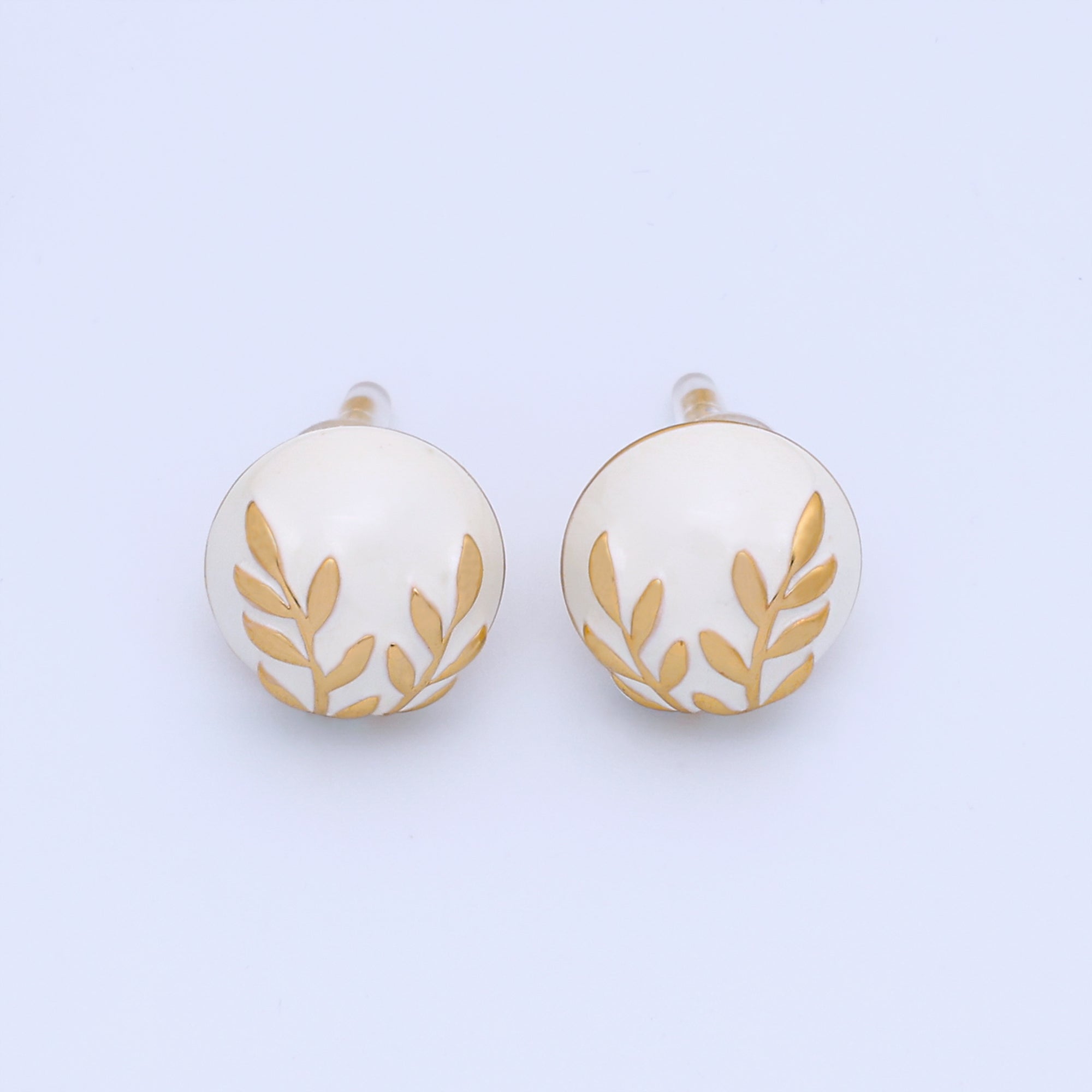 24K Gold Plated Black, White Leaf Round Stud Earrings in Gold & Silver | AB1044 AB1051 AB1058 AB1073