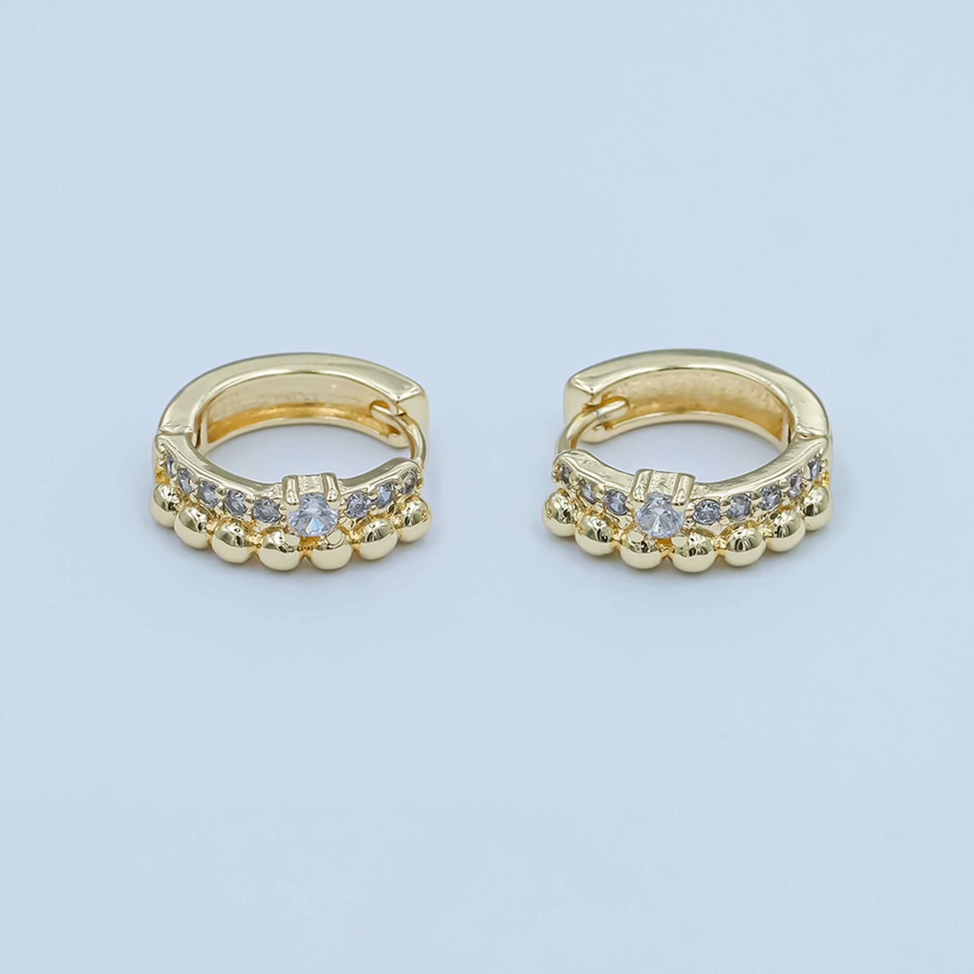 24K Gold Filled Clear Micro Paved CZ Dotted Huggie Earrings Set | AB1063