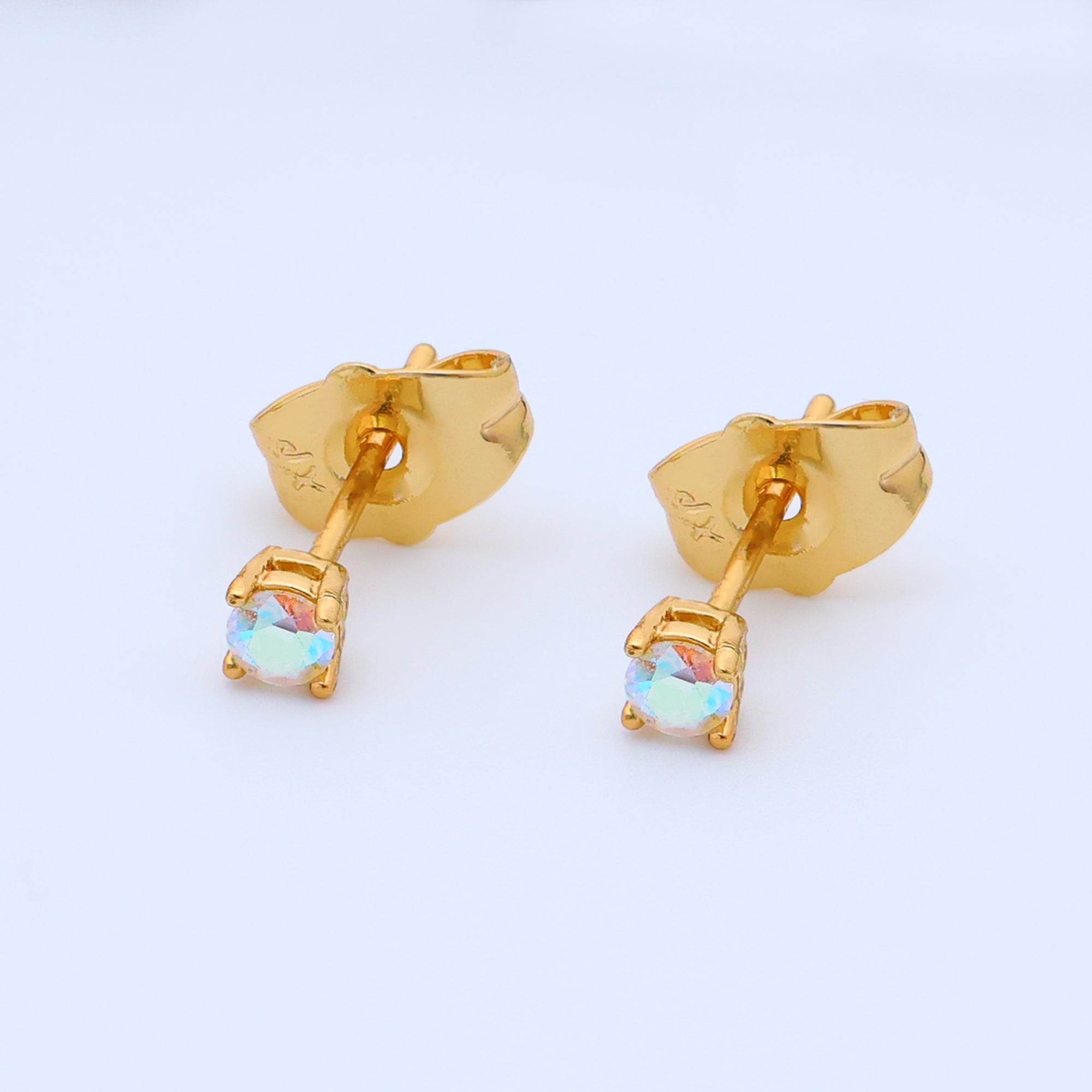 14K Gold Filled 3mm Iridescent AB CZ Mini Stud Earrings | AB1065