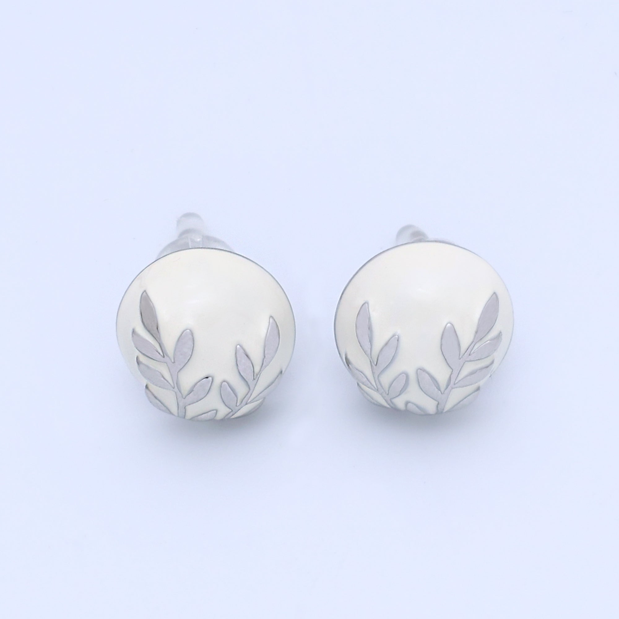24K Gold Plated Black, White Leaf Round Stud Earrings in Gold & Silver | AB1044 AB1051 AB1058 AB1073