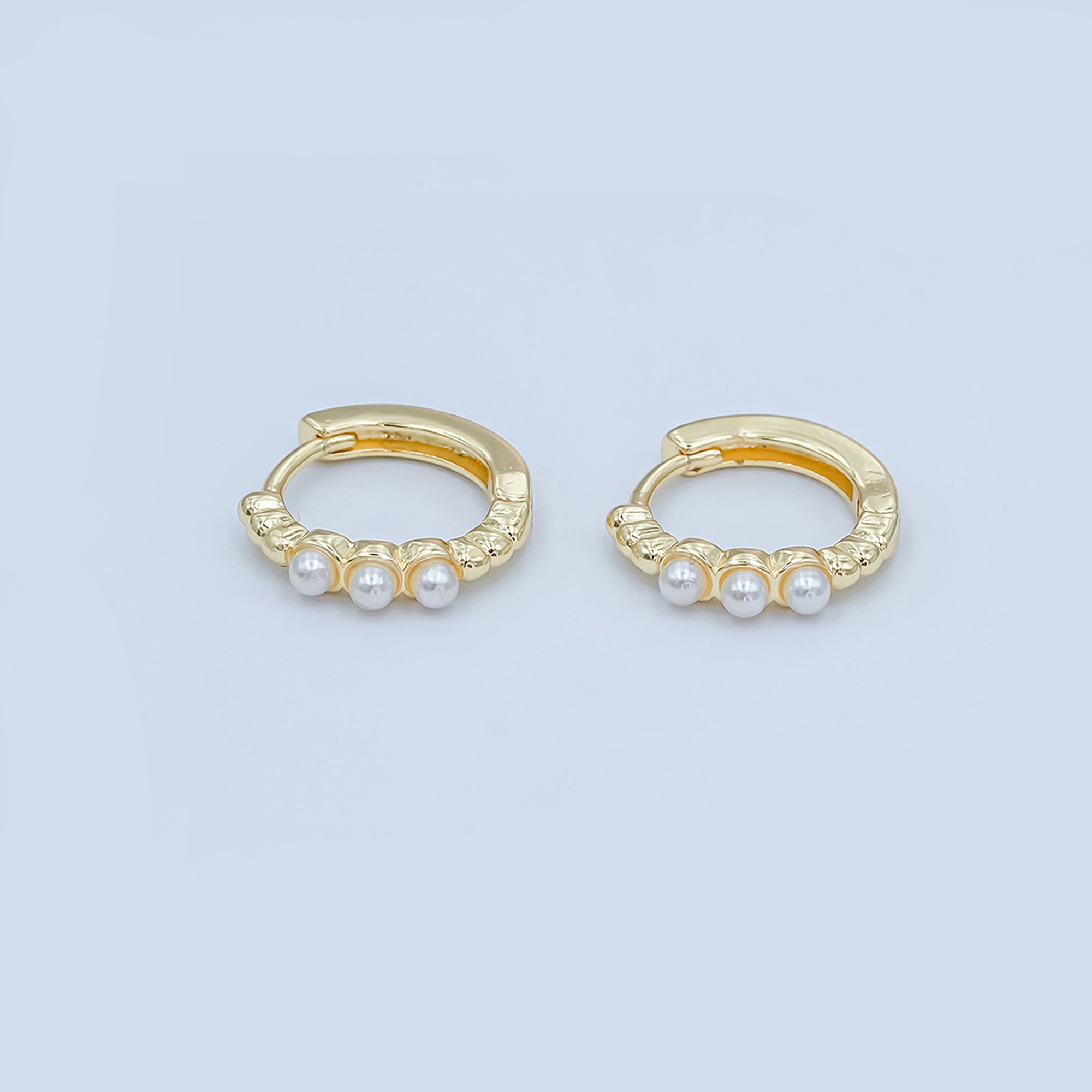 24K Gold Filled 14mm Shell Pearl Dotted Huggie Earrings in Gold & Silver | AB1080 AB1082