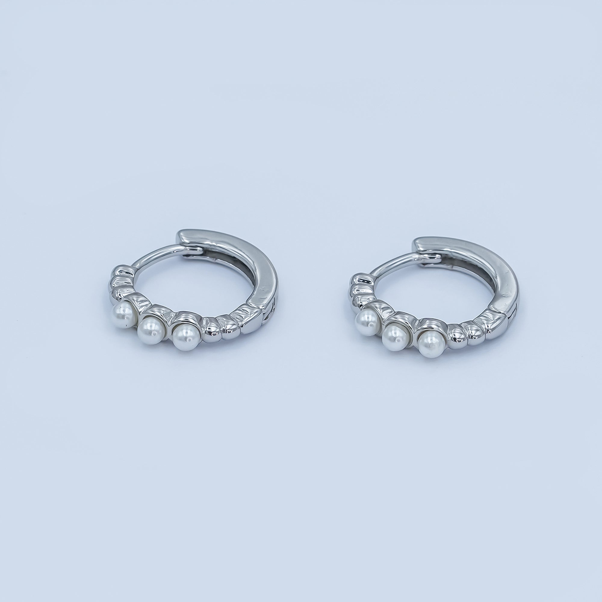 24K Gold Filled 14mm Shell Pearl Dotted Huggie Earrings in Gold & Silver | AB1080 AB1082