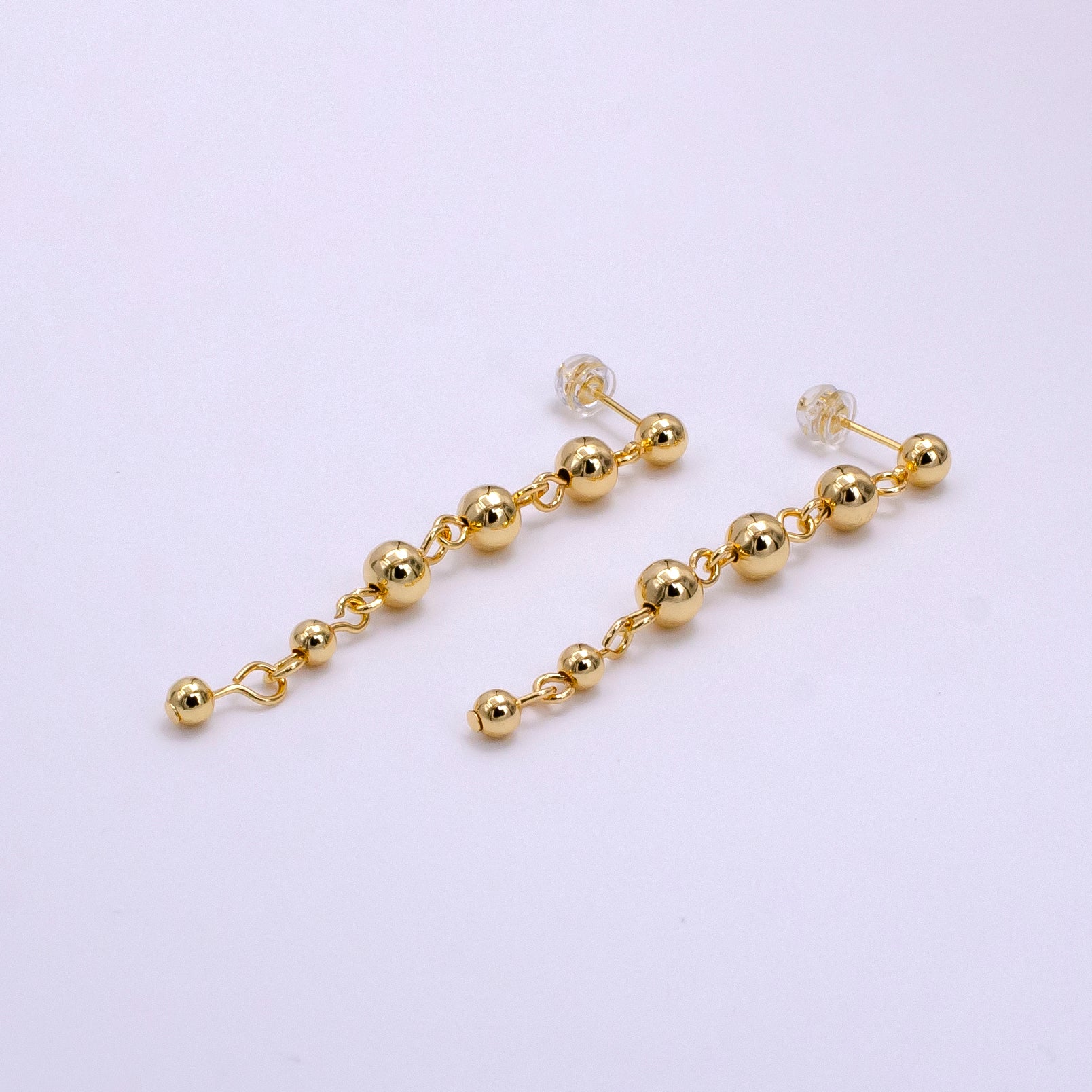 14K Gold Filled 60mm Round Beaded Bubble Minimalist Drop Stud Earrings | AB1102