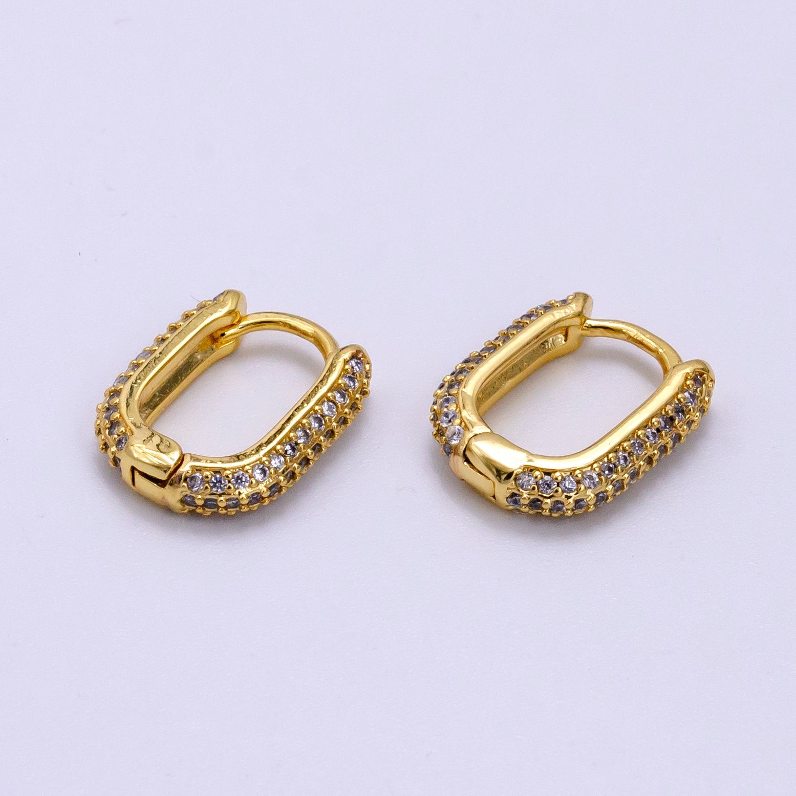 14K Gold Filled 15mm Micro Paved CZ Oblong Huggie Earrings | AB1114