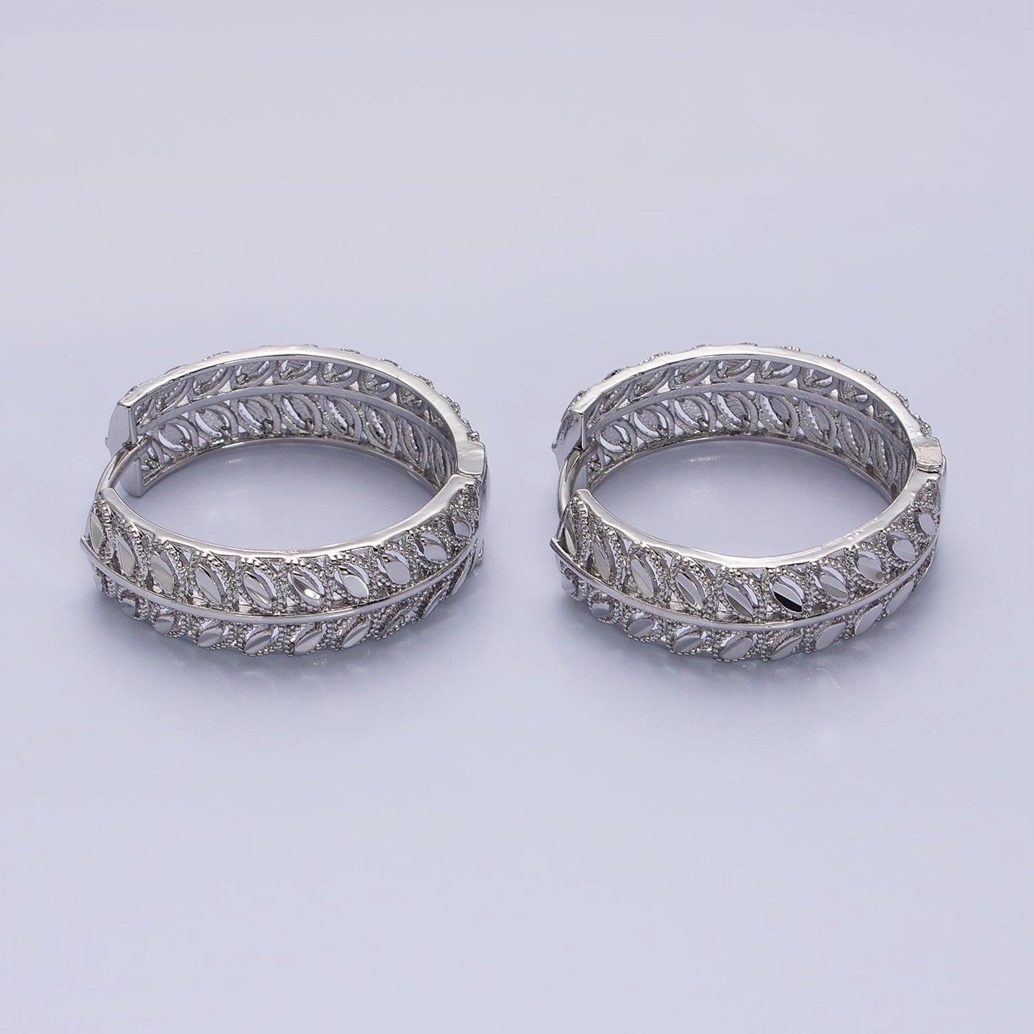 16K Gold Filled Marquise CZ V Wheat Paddy 30mm Endless Hoop Earrings in Gold & Silver | AB1433 AB1434 - DLUXCA