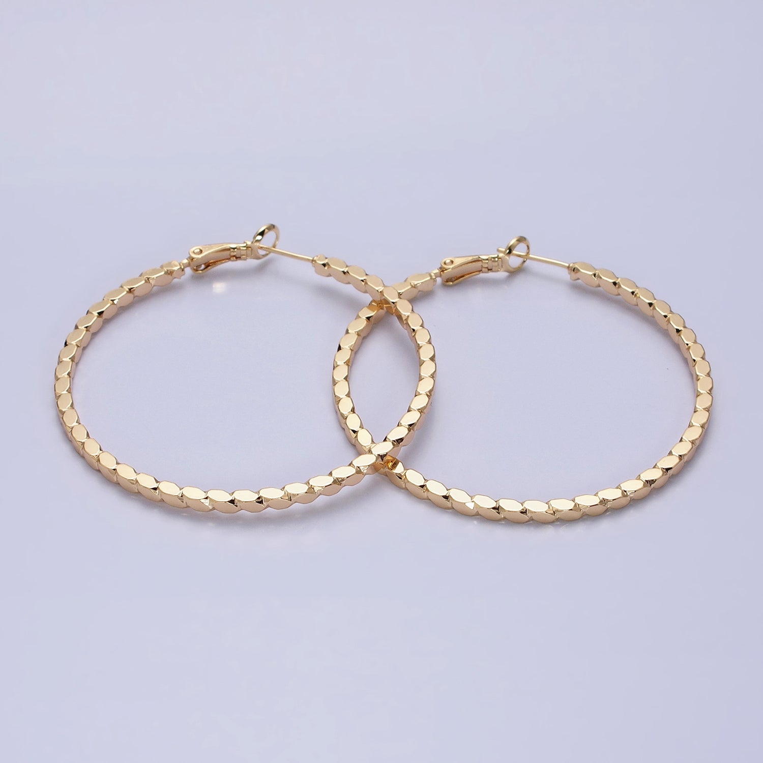 16K Gold Filled Oval Textured Geometric 40mm, 50mm Hinge Hoop Earrings in Gold & Silver | AB-1559 AB-1560 AB-1435 AB-1436
