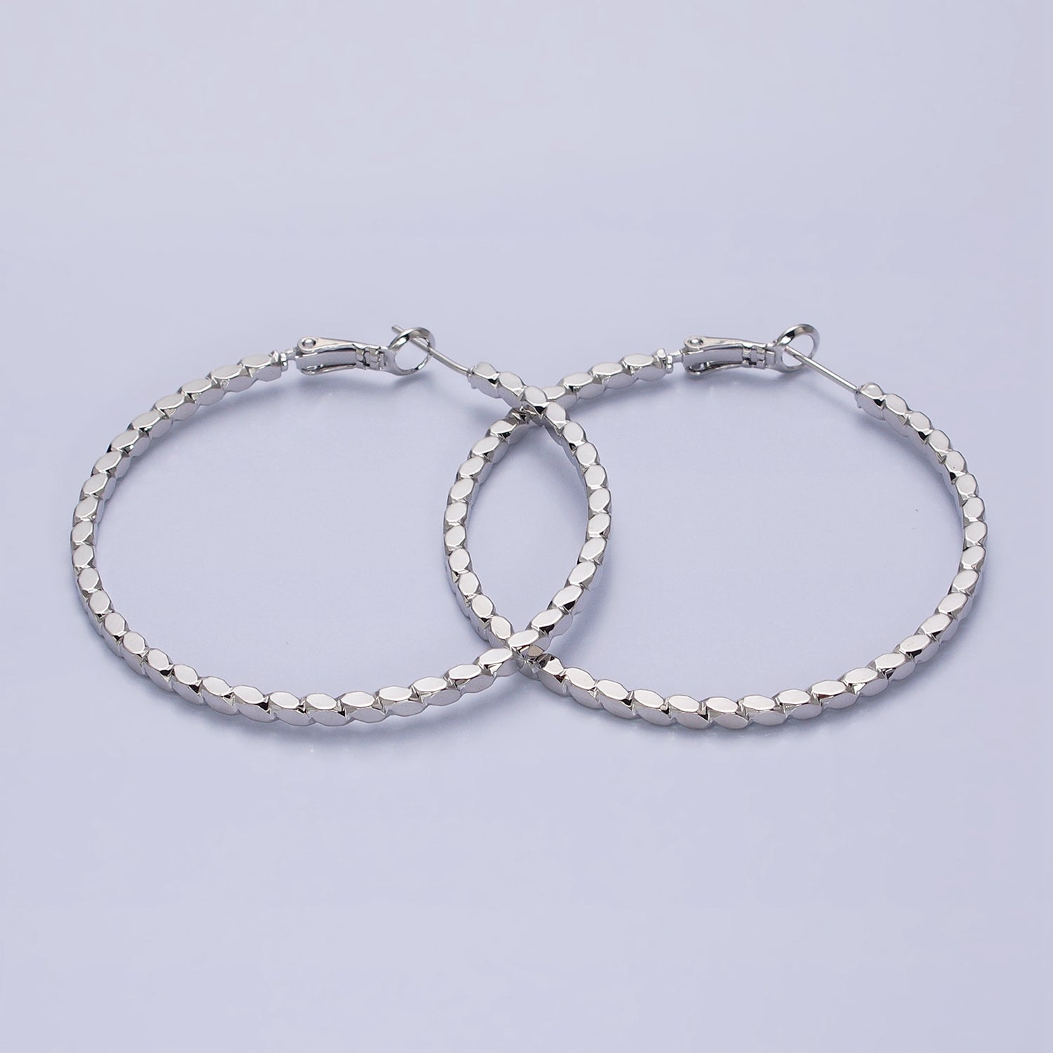 16K Gold Filled Oval Textured Geometric 40mm, 50mm Hinge Hoop Earrings in Gold & Silver | AB-1559 AB-1560 AB-1435 AB-1436