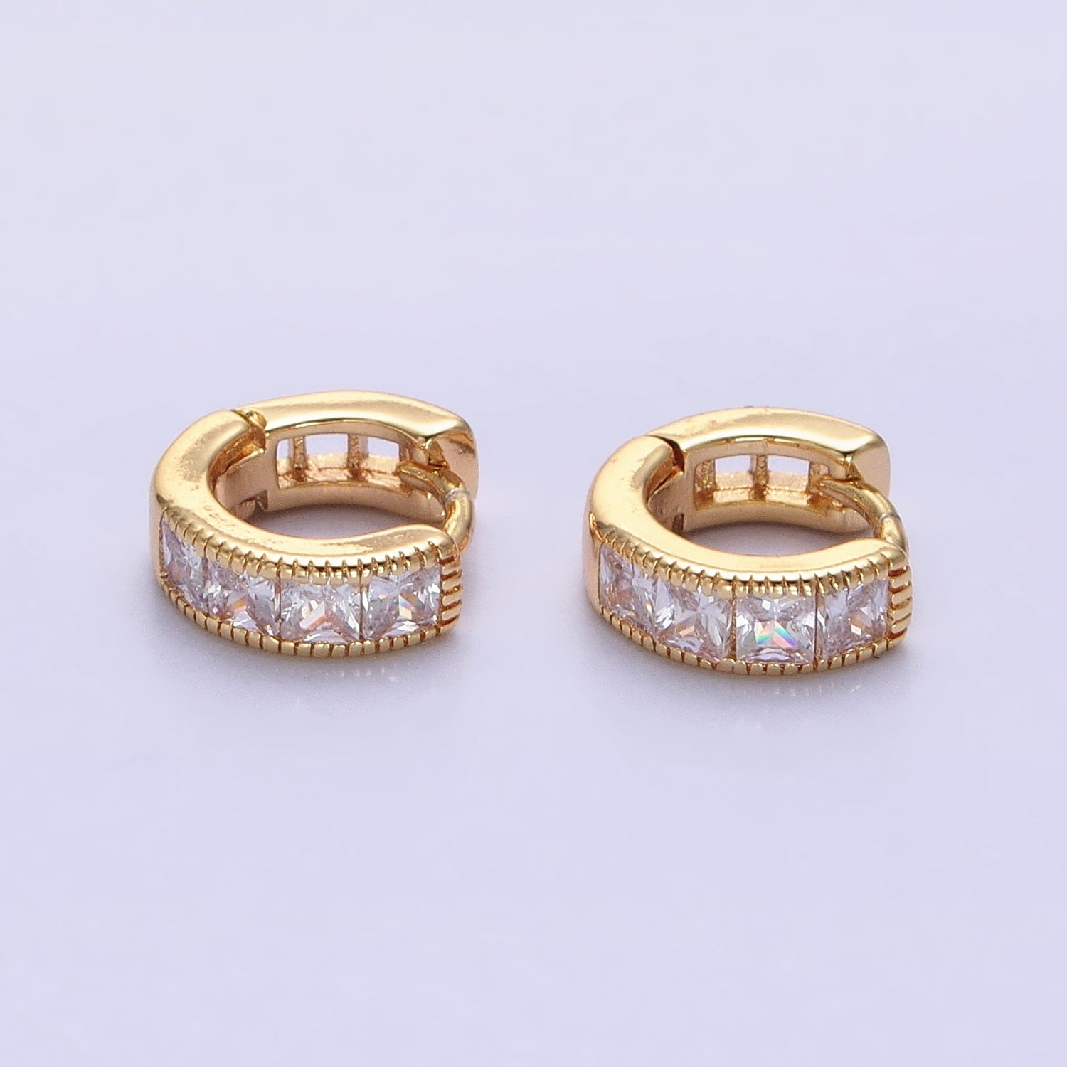 16K Gold Filled 9mm Clear Square CZ Cartilage Huggie Earrings in Gold & Silver | AB1449 AB1450