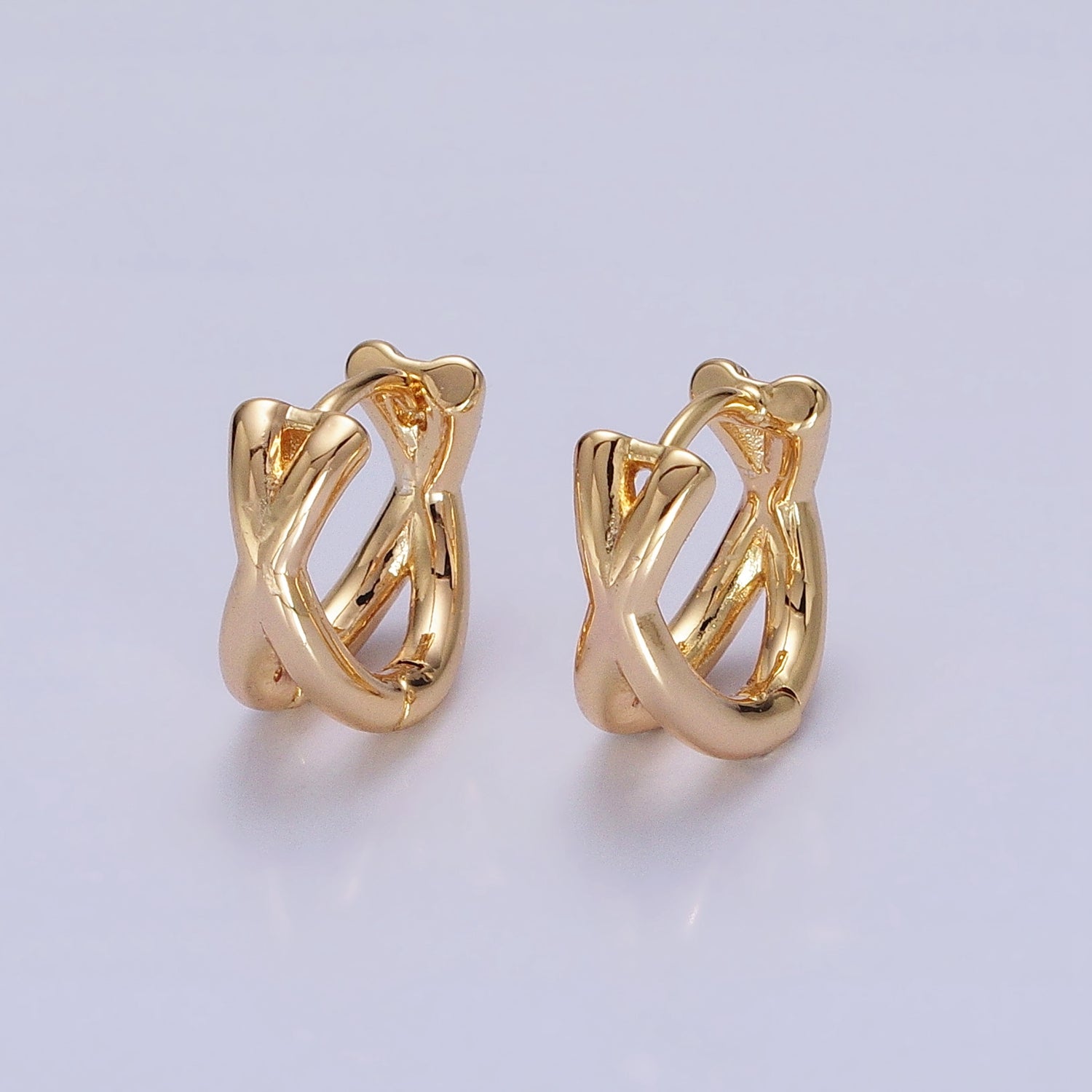 16K Gold Filled X Double Band Geometric Huggie Earrings in Gold & Silver | AB1455 AB1456 - DLUXCA