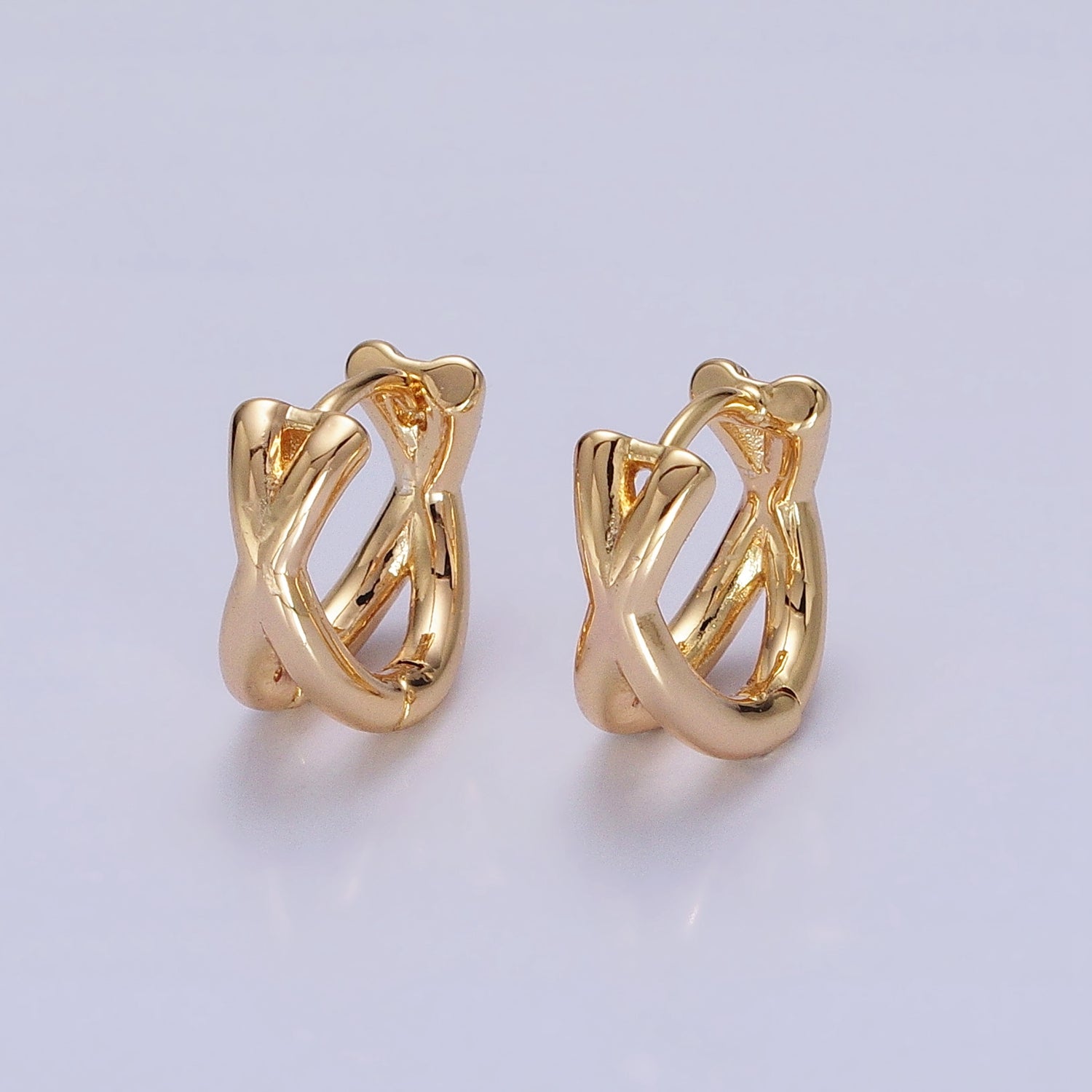 16K Gold Filled X Claw Double Band Geometric Huggie Earrings in Gold & Silver | AB1455 AB1456