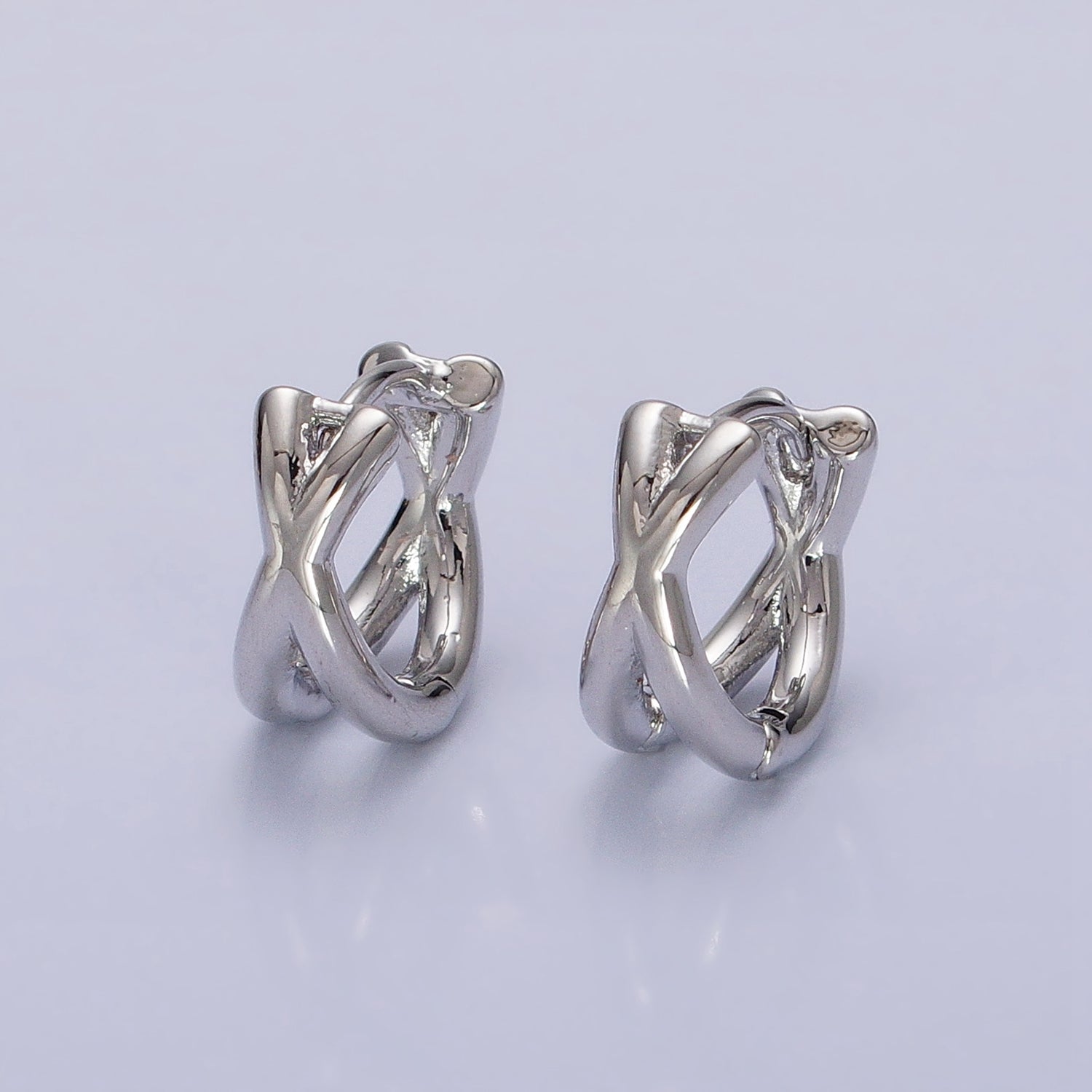 16K Gold Filled X Double Band Geometric Huggie Earrings in Gold & Silver | AB1455 AB1456 - DLUXCA
