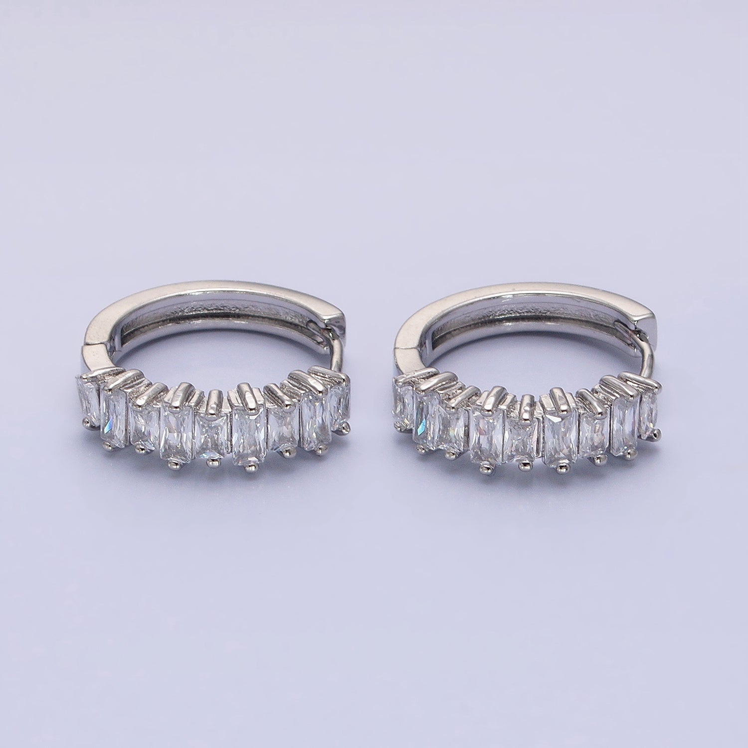 16K Gold Filled Clear Baguette CZ Lined 19mm Hoop Earrings | AB1459 AB1460