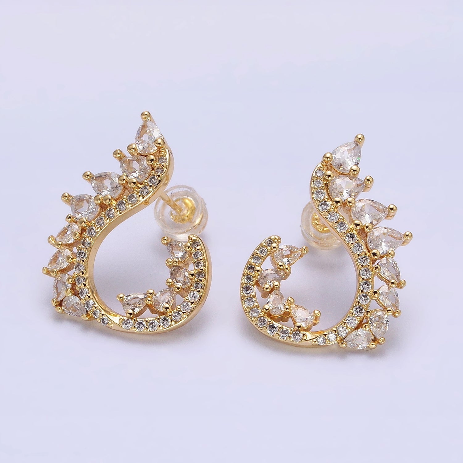 16K Gold Filled Curved Marquise Micro Paved CZ Stud Earrings Set in Gold & Silver | AB1484 AB1485