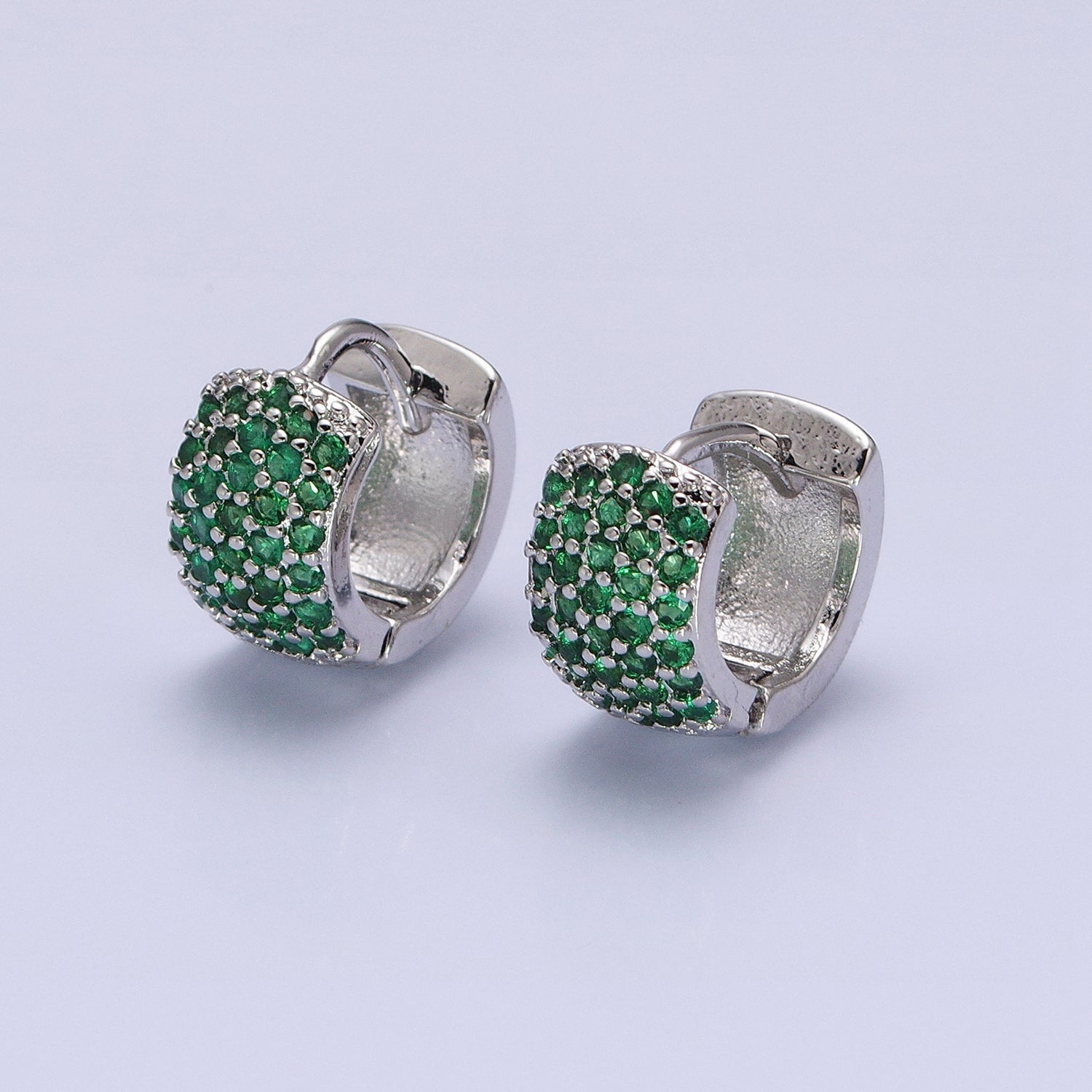 14K Gold Filled Emerald Green Micro Paved CZ Wide 13mm Huggie Earrings in Gold & Silver | AB1514 AB1515