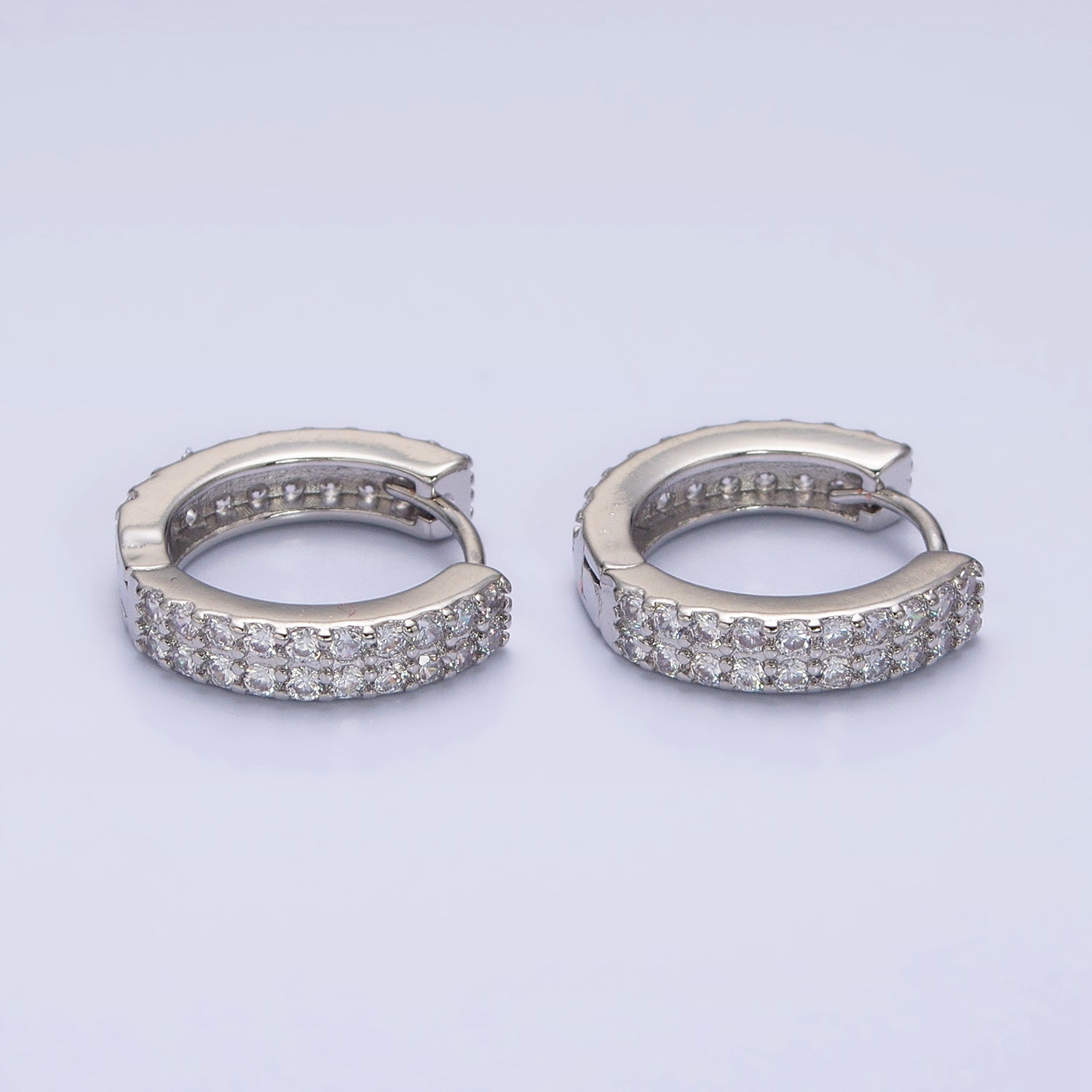 16K Gold Filled Double Sided Micro Paved CZ 16.5mm Huggie Hoop Earrings in Gold & Silver | AB953 AB1546 - DLUXCA