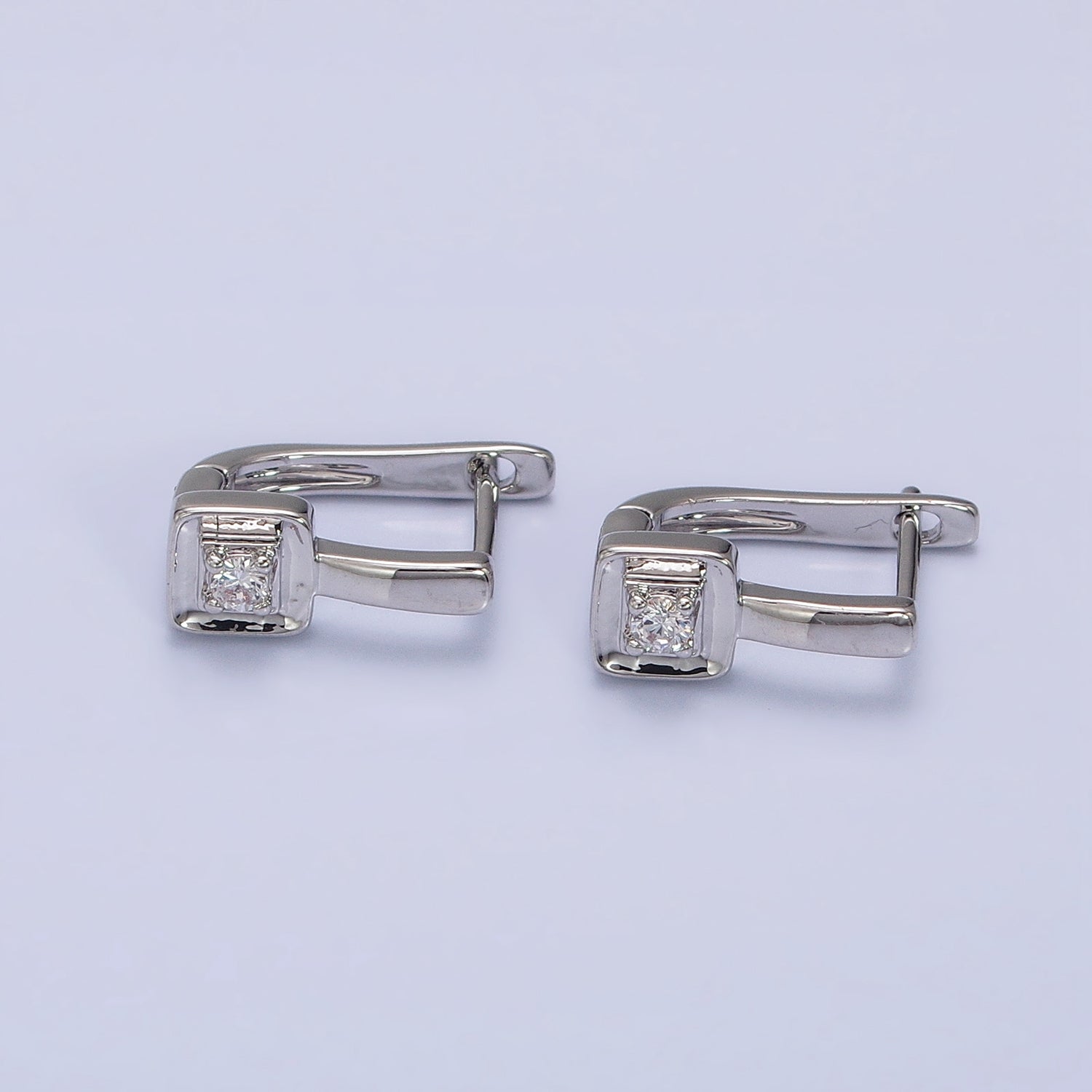 Gold, Silver 16mm U-Shaped Oblong Square CZ Geometric English Lock Earrings | AB778 AB1550