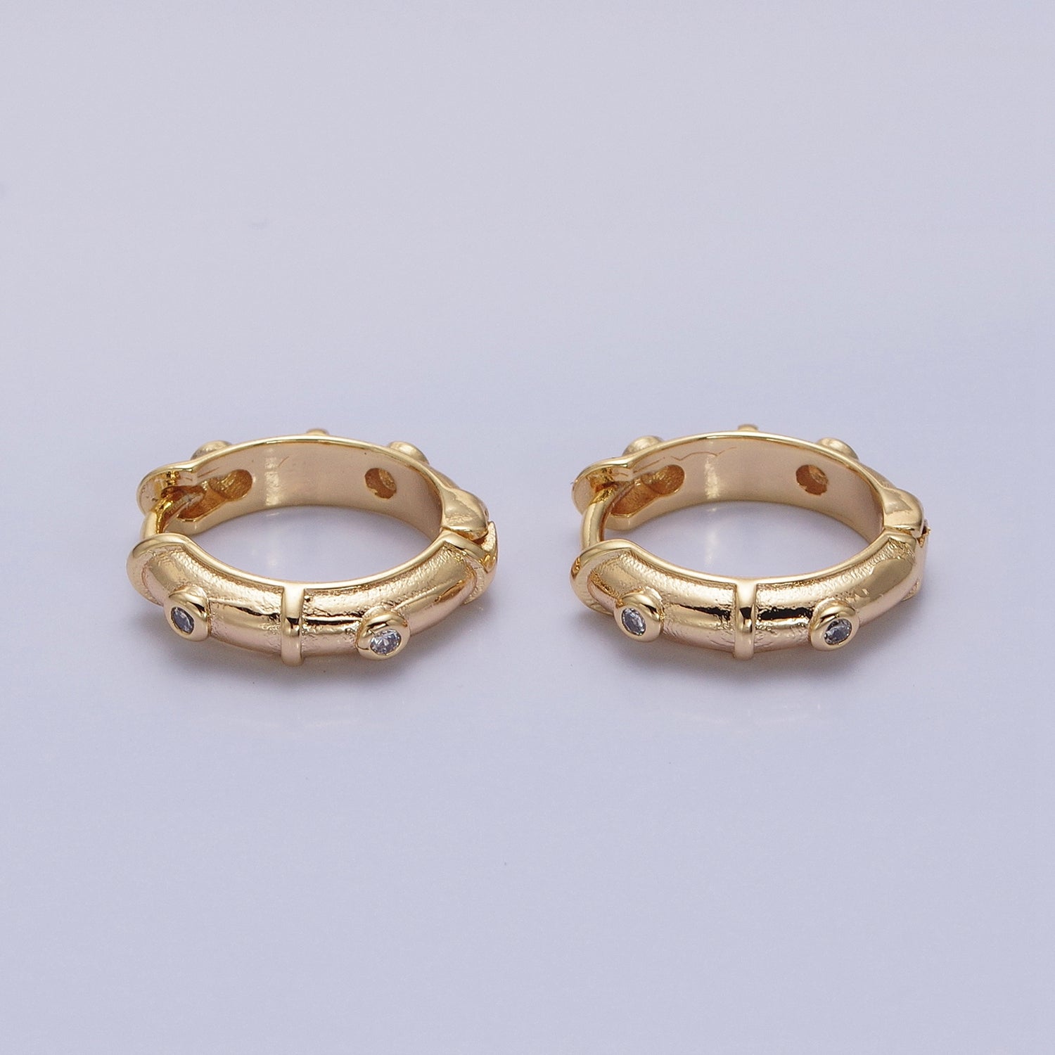 16K Gold Filled CZ Dotted 15mm Huggie Hoop Earrings in Gold & Silver | AB1555 AB1556 - DLUXCA