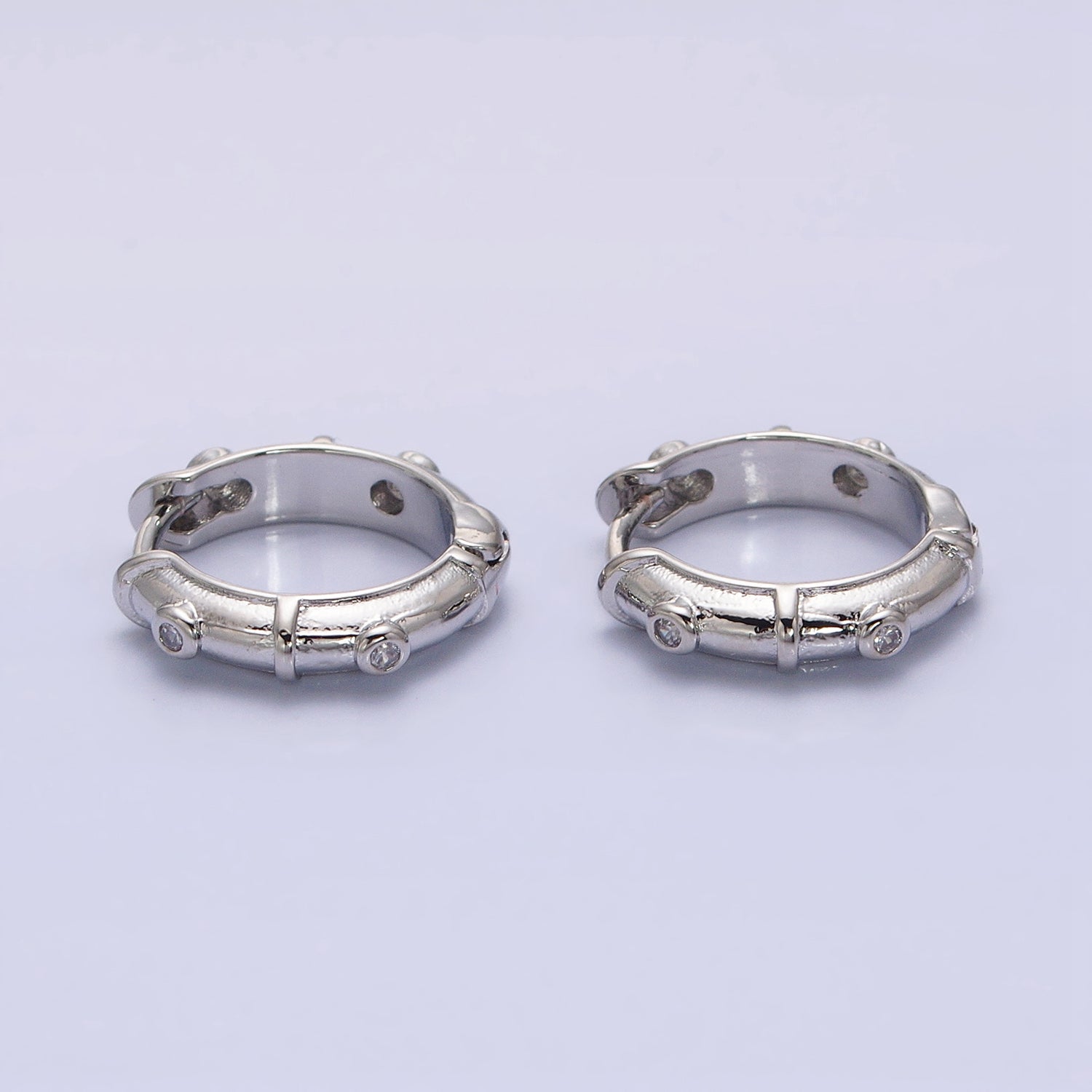 16K Gold Filled CZ Dotted 15mm Huggie Hoop Earrings in Gold & Silver | AB1555 AB1556